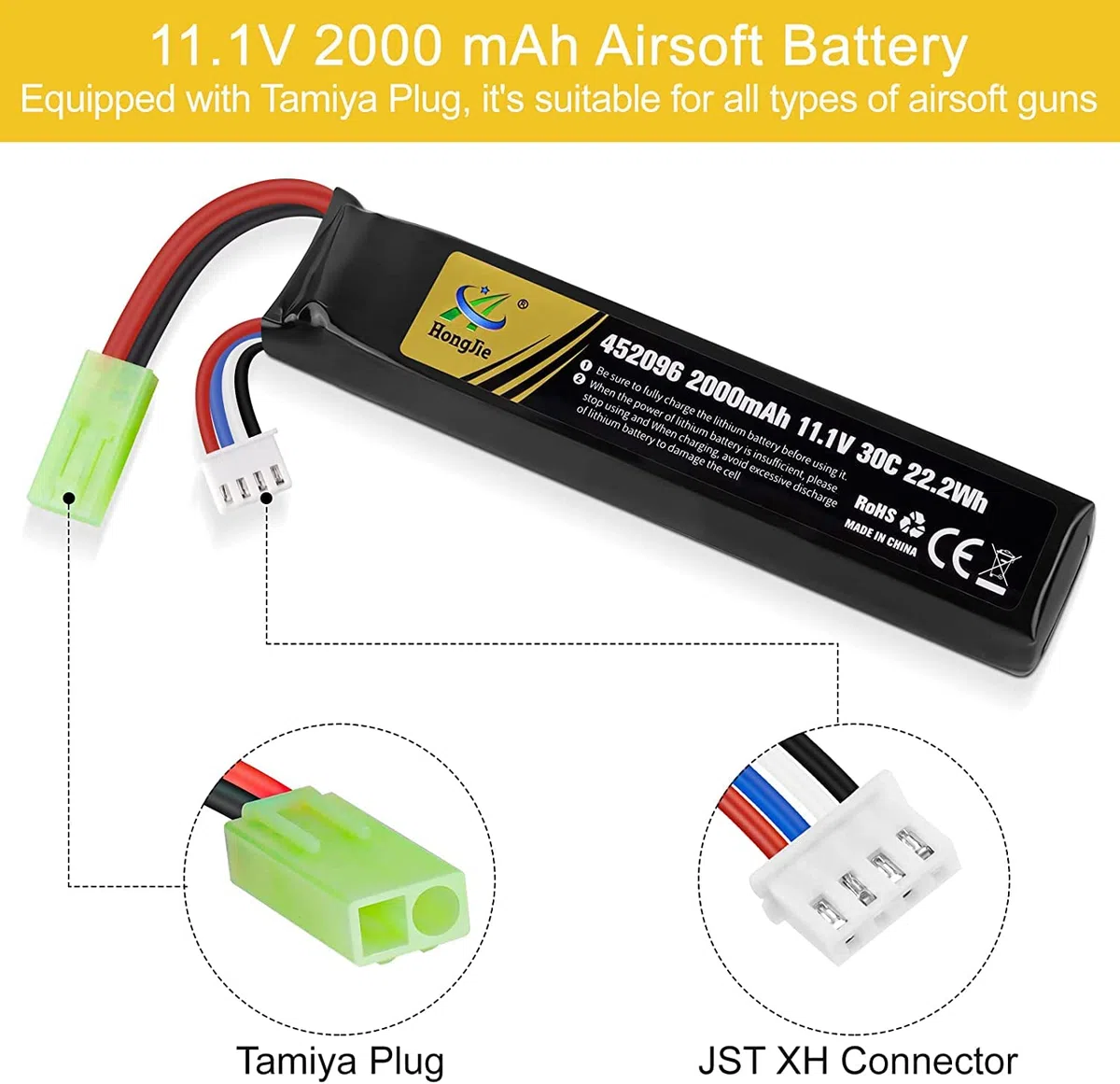 Batteria 11.1V Lipo 2000mAh Softair Batteria Ricaricabile RC 30C Tamiya Spina + Caricatore USB Set per Telecomando Airsoft Fucile Giocattoli