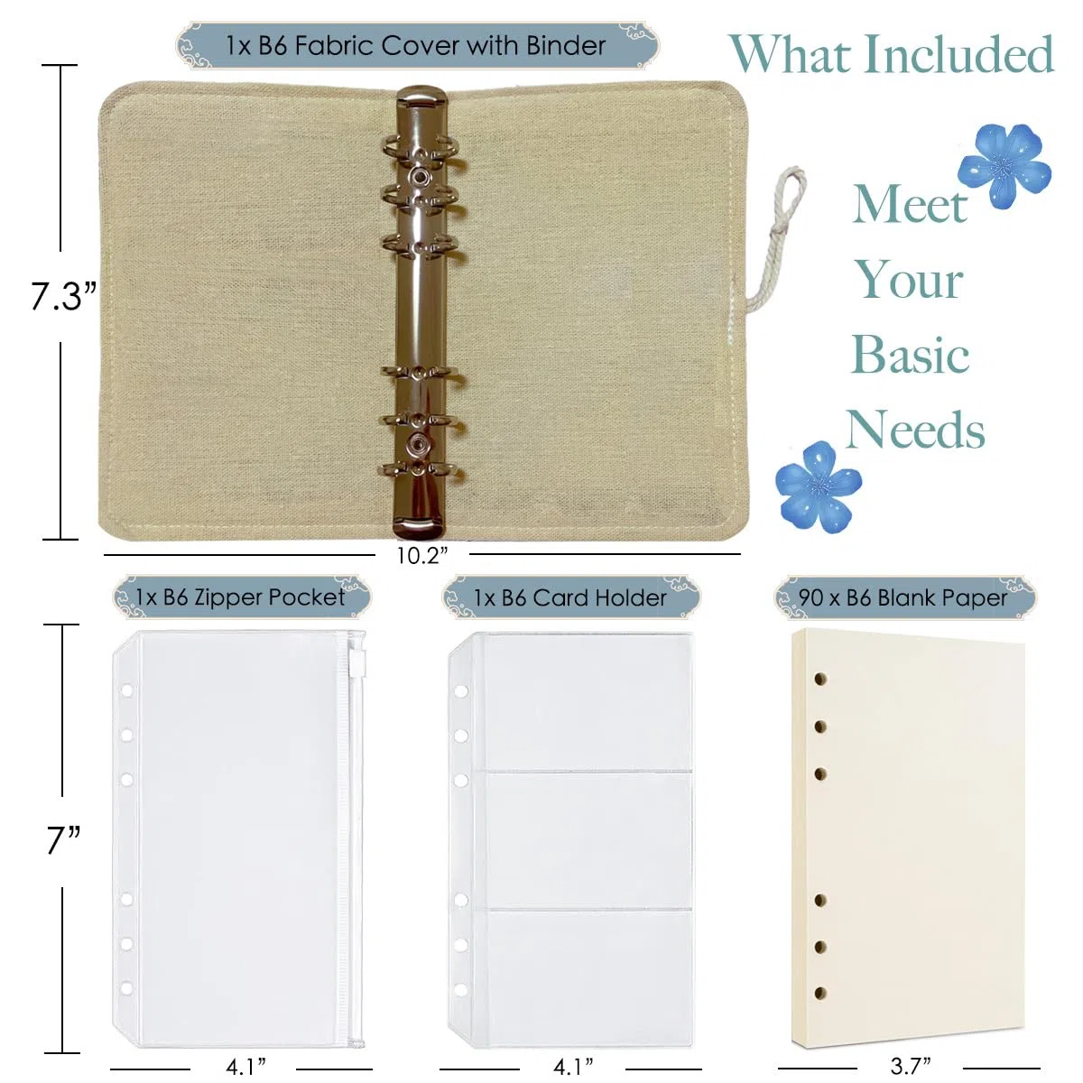 Cartella anelli A6, Quaderno ricaricabile, Quaderno a 6 anelli, Piccolo 5"x7", Album da schizzi B6, Ricamato, Regali farfalla per ragazze, Cartella pianificatore budget, Tema farfalla, Bianco
