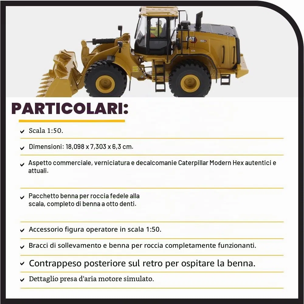 DM DIECAST MASTERS- Diecast Masters 85682-Pala gommata Caterpillar, Next Gen Cat 966GC, Scala 1:50, Circa 6,6 x 7,3 x 18,2 cm, da 14 Anni, Colore Yellow, 85682