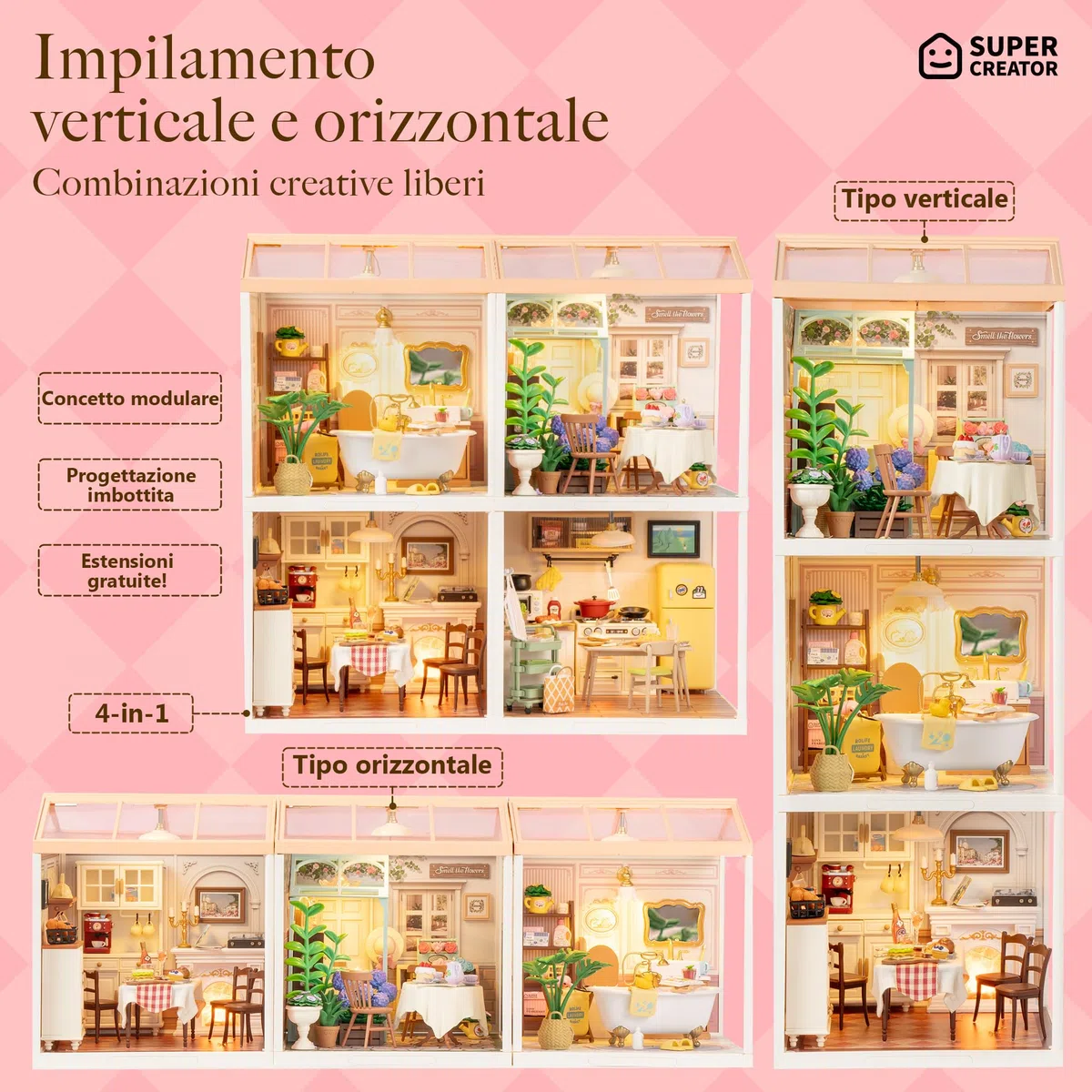 Rolife Super Creator Kit di Costruzione Fai da Te Casa in Miniatura, Kit di Costruzione Miniatura, Costruire da Soli, Decorazione per Scrivania o Libreria, Kit di Modelli di Costruzione, Diorama, Kit