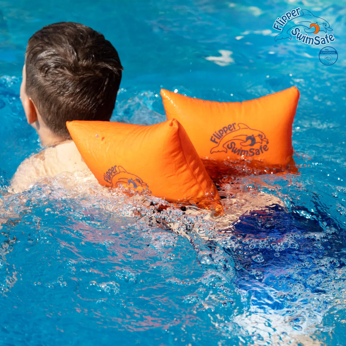 Flipper Swimsafe 1080 - Cuscino da nuoto per bambini in cotone, ausilio per il nuoto sicuro con elastico regolabile per imparare a nuotare