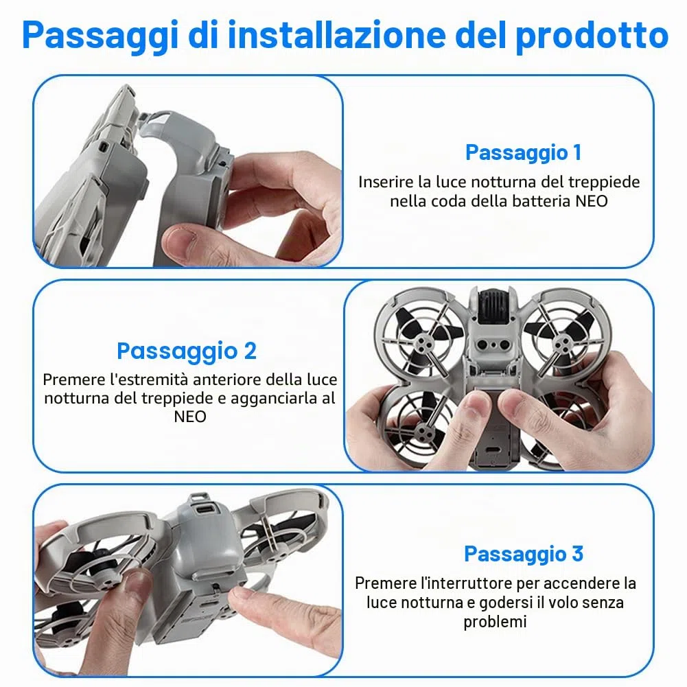 DJI Neo Accessori - Supporto luce notturna a LED, regolazione perfetta, altezza regolabile, batteria ricaricabile, facile montaggio, ideale per voli notturni e atterraggi sicuri