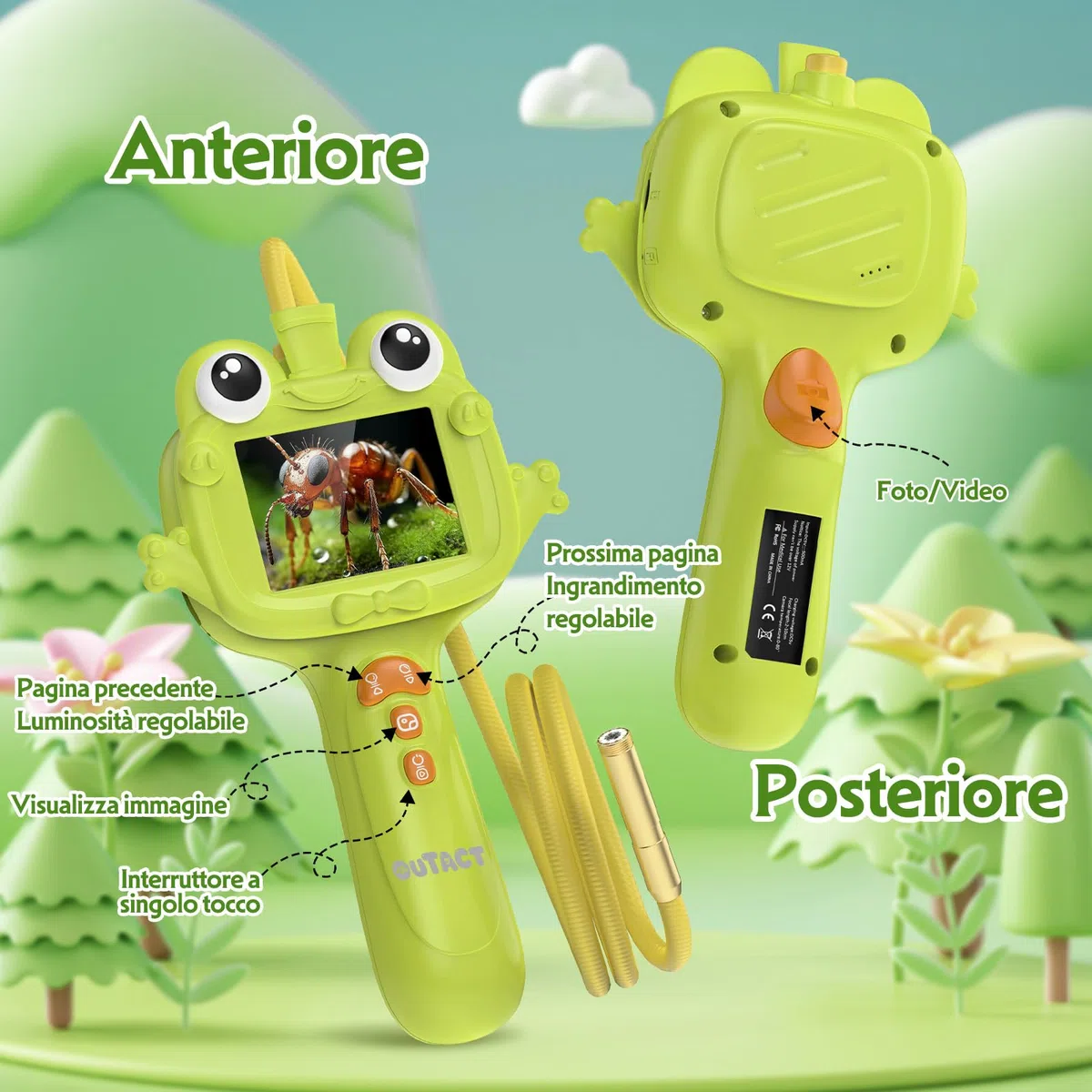 Endoscopio per Bambini,Impermeabile IP67 con 8 LED,giocattoli educativi per Ragazzi e Ragazze 4-12 Anni,Giocattoli per Esplorazione All'aperto,Regalo di Compleanno di Natale
