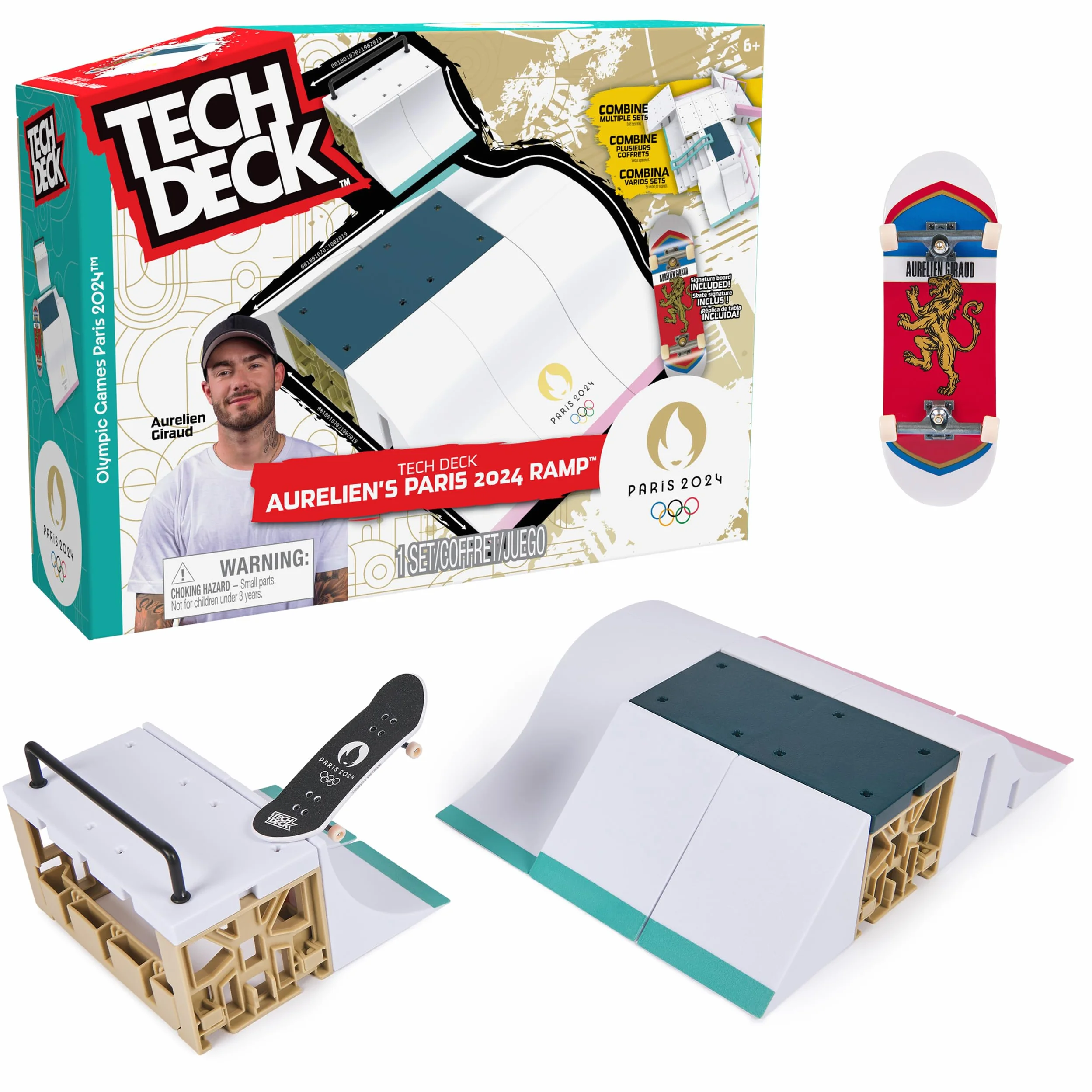 Tech Deck - Finger Skate - Park X-Connect Aurélien Giraud - Prodotto ufficiale con licenza Giochi Olimpici Parigi 2024 - Skatepark modulabile - Mini Skate Dito - Giocattolo per bambini - Gioco per
