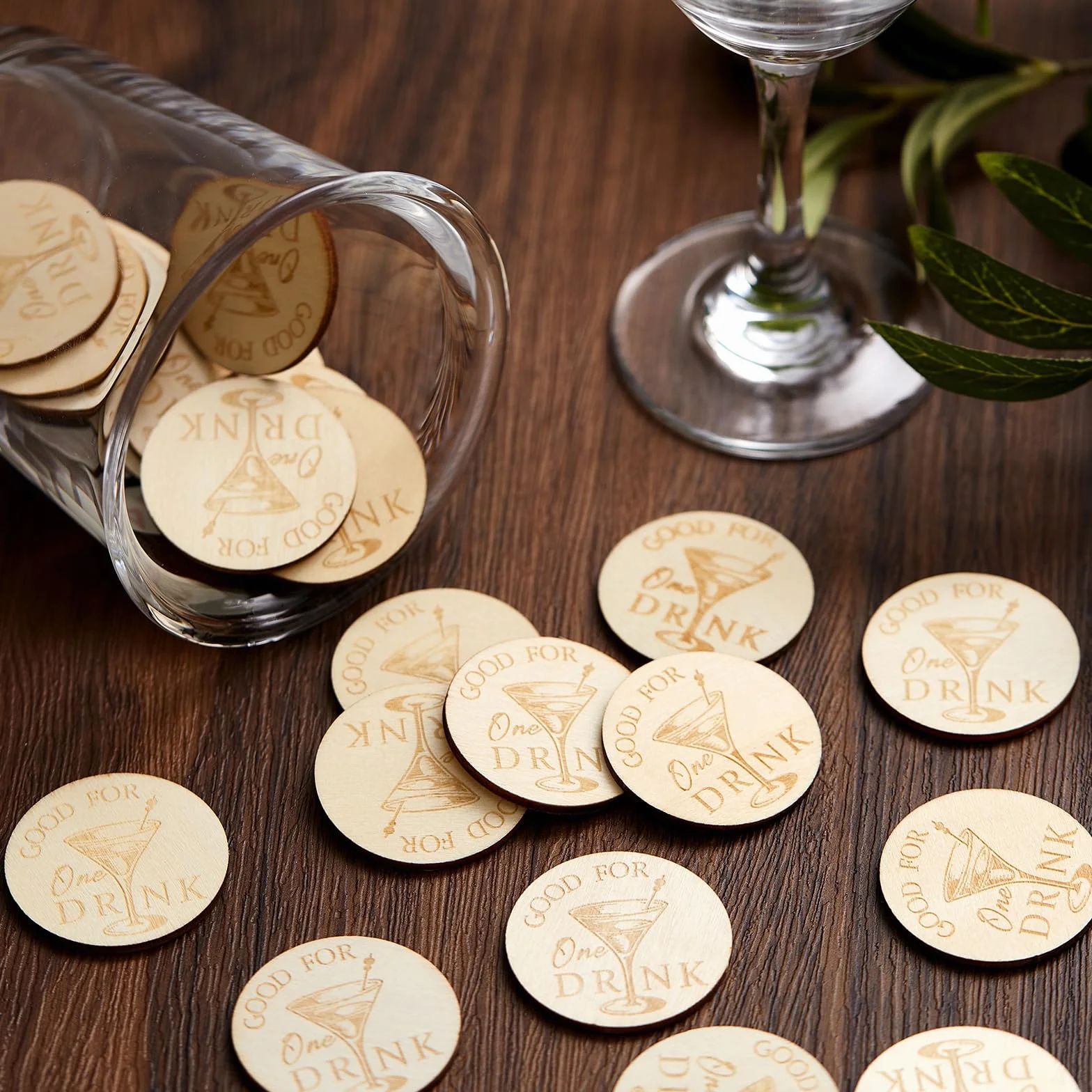 Marsui 100 gettoni in legno per bevande, per matrimoni, biglietti da poker personalizzati per ospiti, bomboniere, bevande, compleanni, degustazioni, feste, bar, decorazioni per tavoli (motivo tazza da