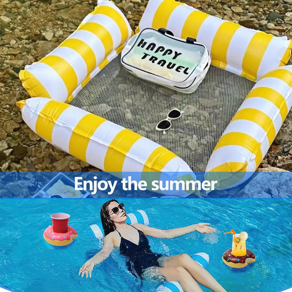 Amaca Gonfiabile 2 Pezzi Amaca Galleggiante per Piscina 4 in 1 Sedia Galleggiante per Piscina Materassino Gonfiabile Mare Piscina Amaca Gonfiabile Mare Materassino Mare