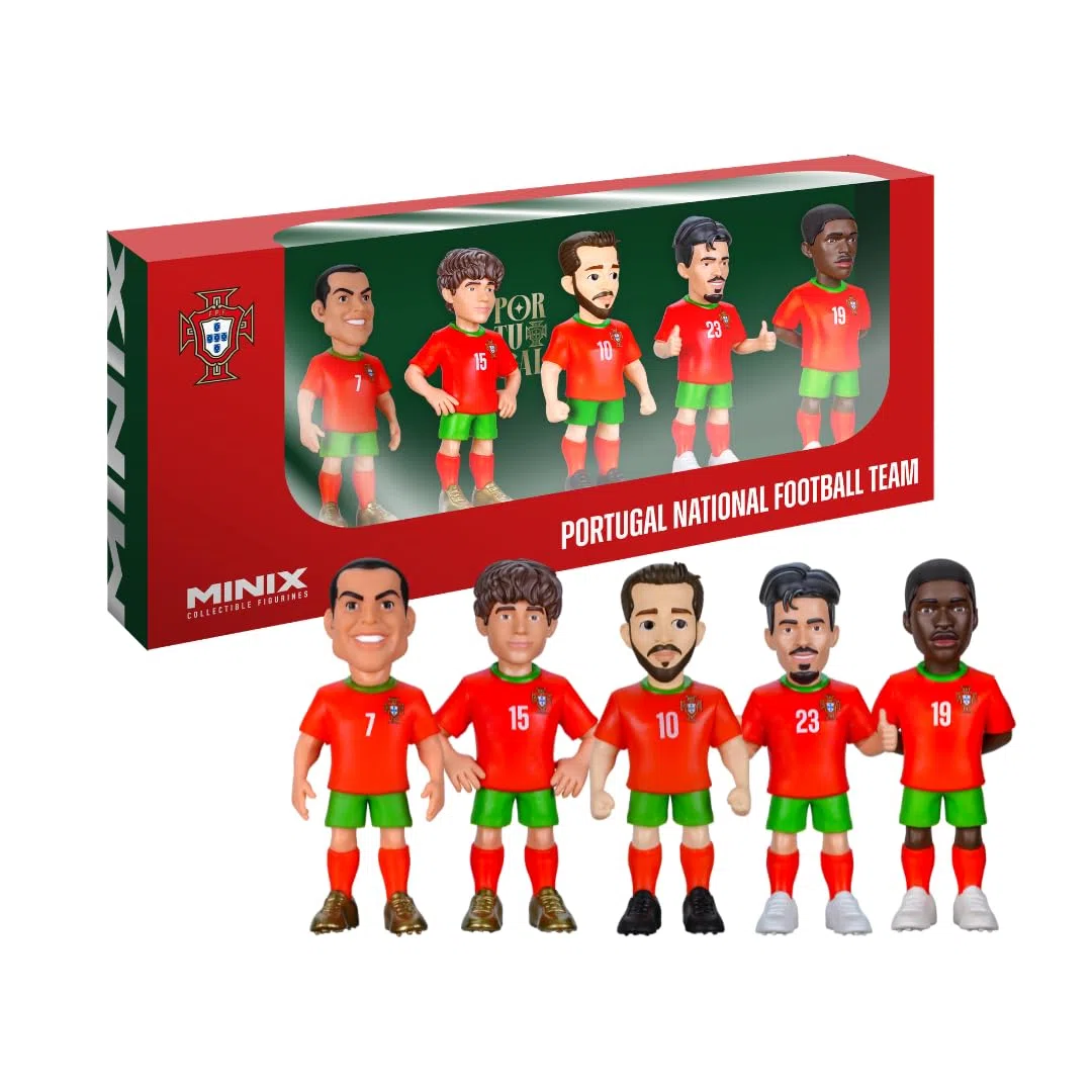 MINIX - Football Stars - Coppa del Mondo - Confezione - Portogallo - 5 personaggi - Personaggio da collezione 7 cm (Ronaldo, Joao Neves, Bernardo Silva, Vitinha, Nuno Mendes)