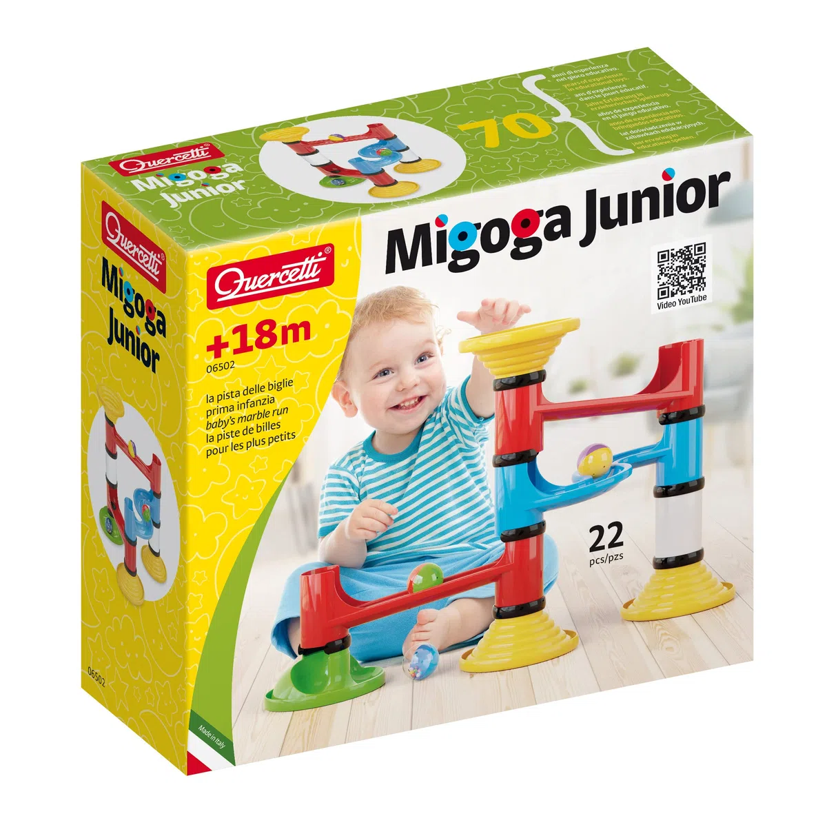 Quercetti Migoga Junior Basic Set, Pista per Biglie Bambini 1 anno, Gioco Educativo Motricità Fine, Giocattoli Montessori 1-5 anni, Giochi Bambini 2 Anni e Regalo Bimbo 3 Anni