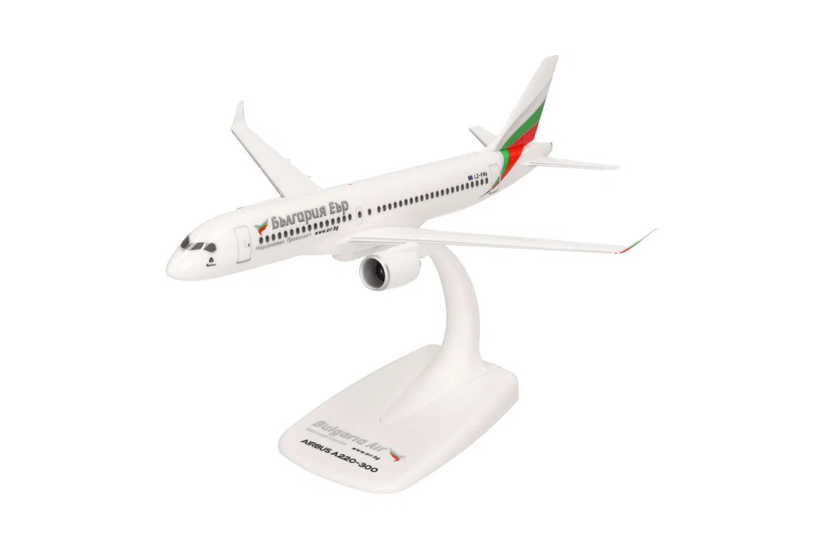 Herpa modello di aereo Bulgaria Air Airbus A220-300, in scala 1:200 - Snap-Fit, pezzo da collezione, miniatura deco, statuetta con supporto in plastica