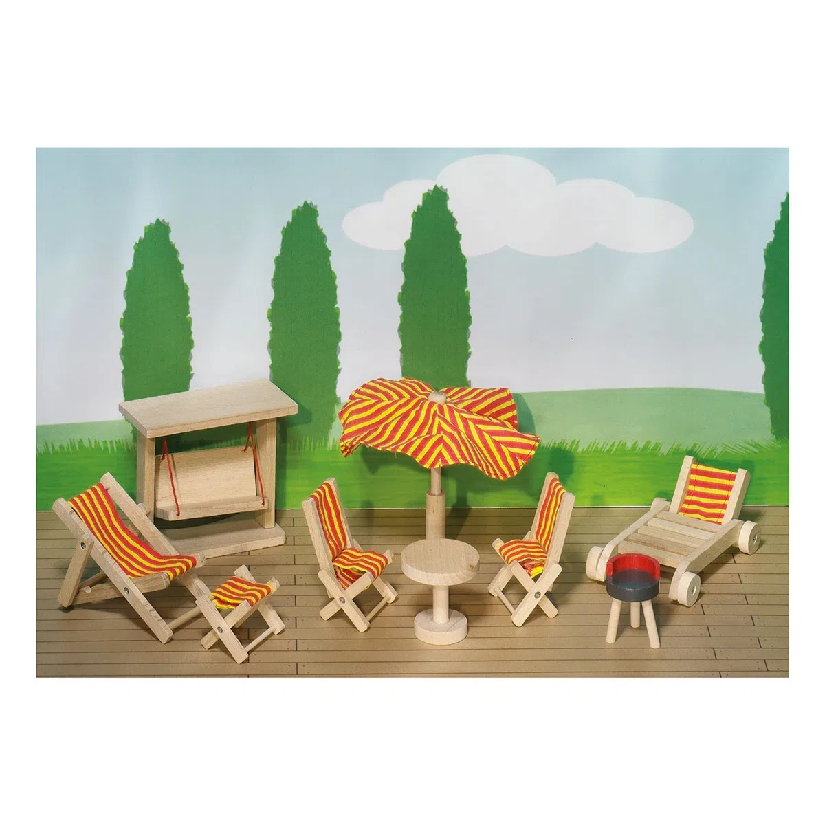 Goki 51913 - Mobili da Giardino, 9 Pezzi, casa delle Bambole Mobile