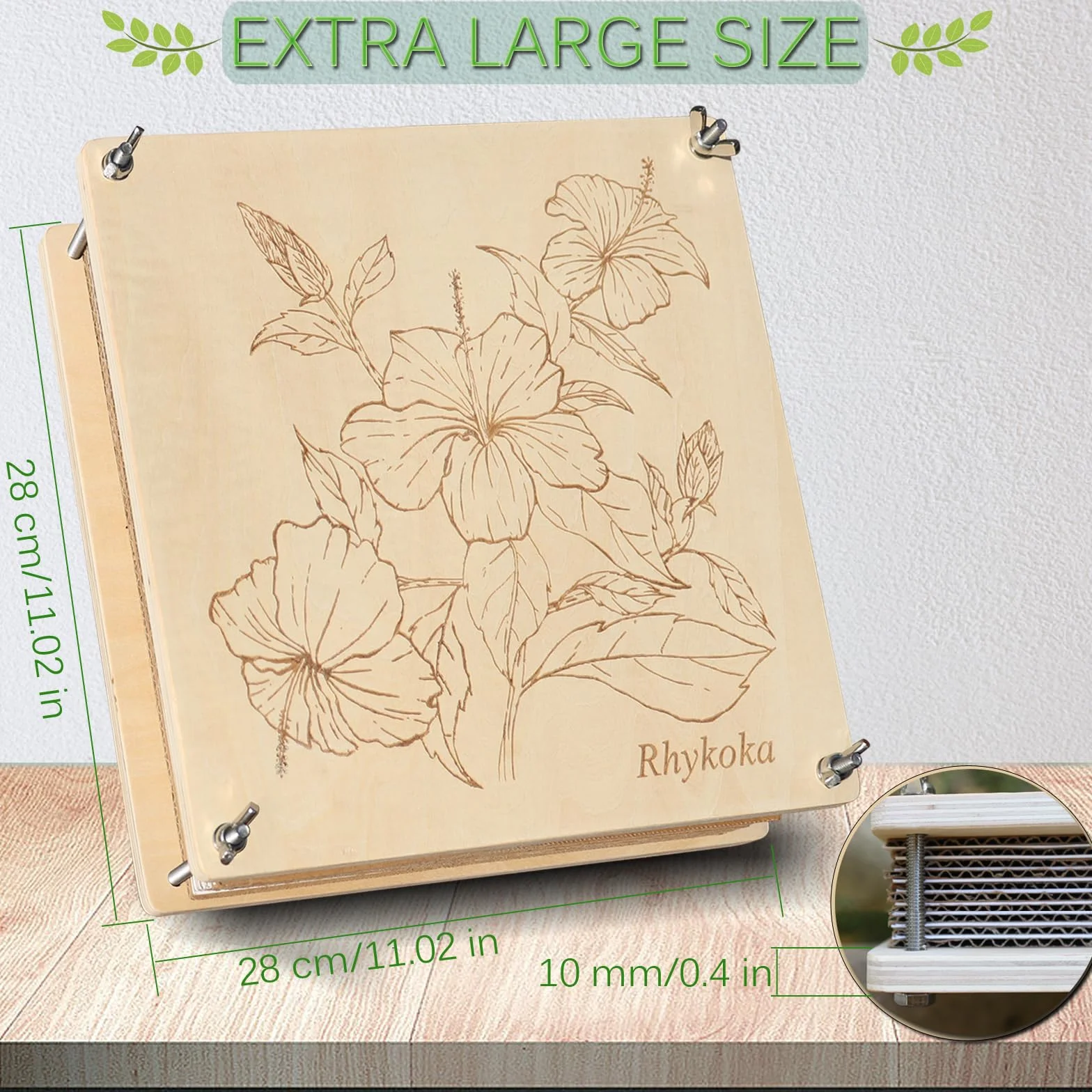 Rhykoka Pressa per fiori extra large, 10 strati, 28 x 28 cm, kit per spremitura fiori in legno per adulti, con custodia, regalo per gli amanti del fai da te e dell'artigianato (legno)