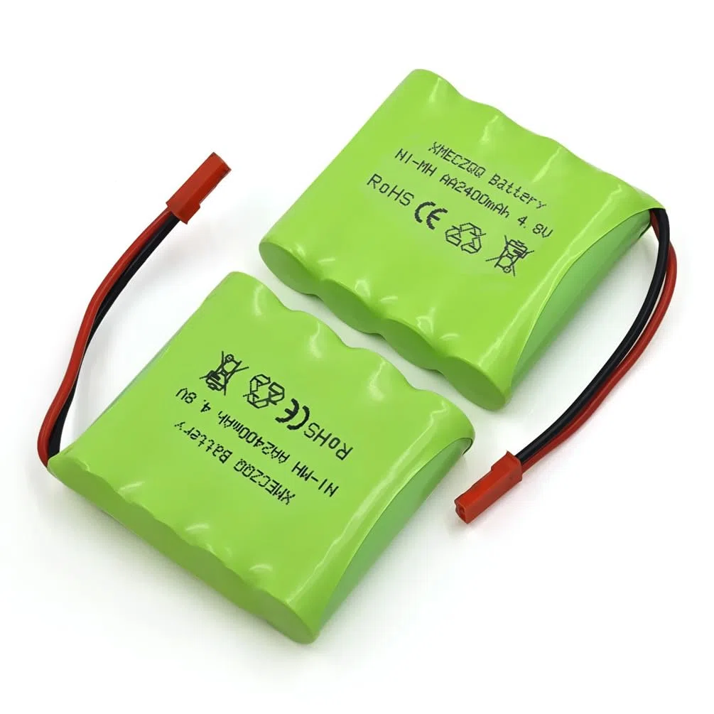 Batteria NiMH 4,8 V 2400 mAh, 2 batterie di riserva RC con spina JST, adatta per giocattoli telecomandati come auto telecomandate, veicoli di ingegneria telecomandati, telecomando
