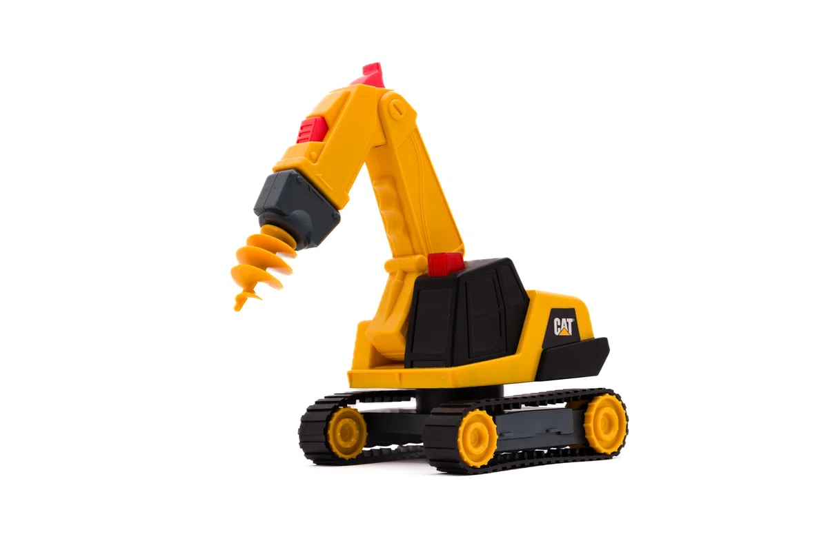 CATtoysOfficial | Excavadora Power Switch Crew | Giocattolo da Costruzione per Bambini con Tre Teste di Attrezzi Intercambiabili, Suoni Idraulici Realistici, Luci, Braccio di Escavazione Mobile