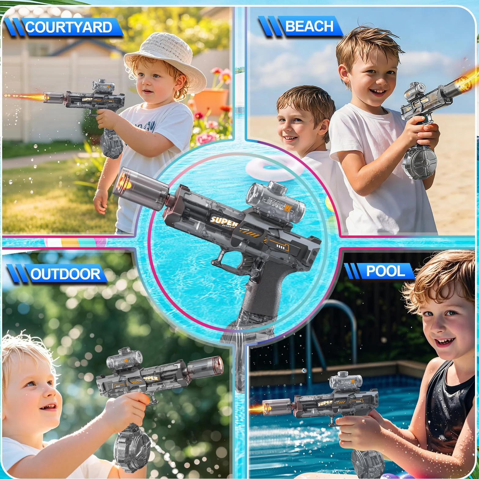 Pistola Ad Acqua Elettrica Per Bambini, Fucile Ad Acqua Automatico A Lunga Gittata, Electric Water Gun Luce Led Giocattoli Da Piscina Regali Per Adulti Ragazzi Ragazze (Pistola Nera)