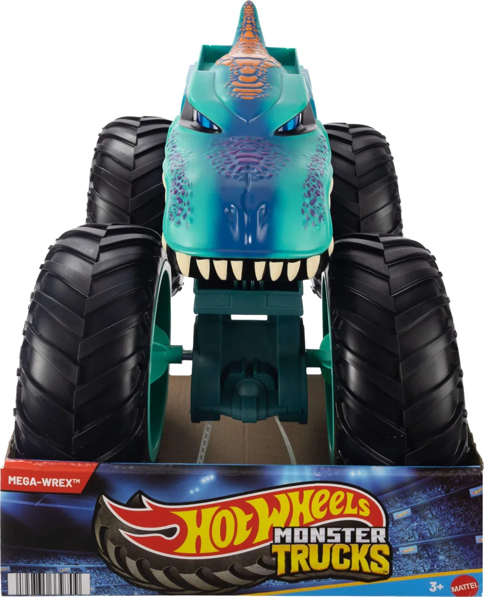 Hot Wheels Monster Trucks - Mega-Wrex Colossale, veicolo con ruote giganti e grafiche dai dettagli brillanti, ispirato al personaggio della serie Monster Trucks Live, 4+ anni, JJN47