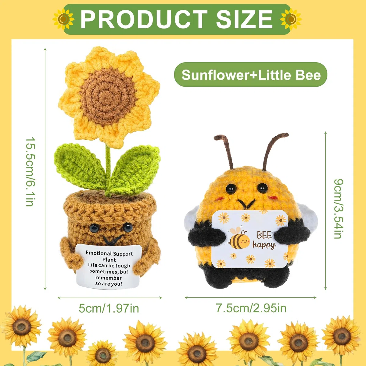 Abbraccio Tascabile Girasole Piccoli Regali, Abbraccio Tascabile Ape Portafortuna Regali, Peluche all'uncinetto per Regalo Incoraggiamento, Regalo Iscrizione Scuola (2 Pezzi)