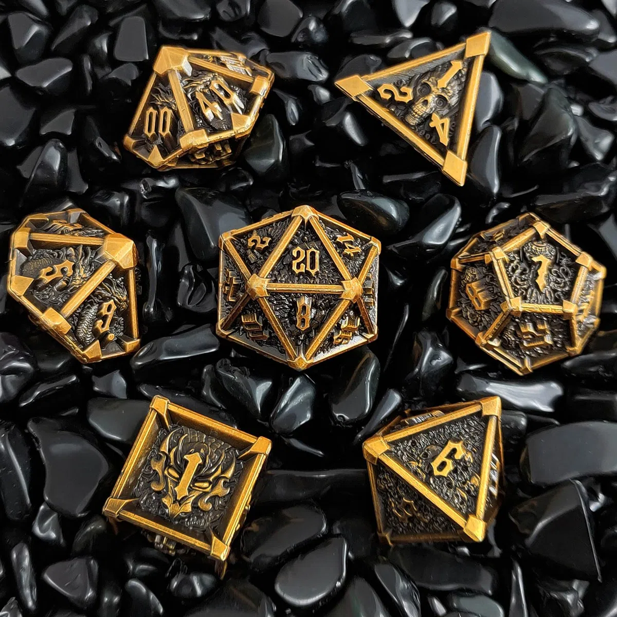 ORUZA Set di 7 dadi in metallo DND, dadi poliedrici D&D, dadi da gioco in metallo, per dungeon e dragon, RPG MTG TTRPG Pathfinder, giochi da tavolo (oro vecchio)