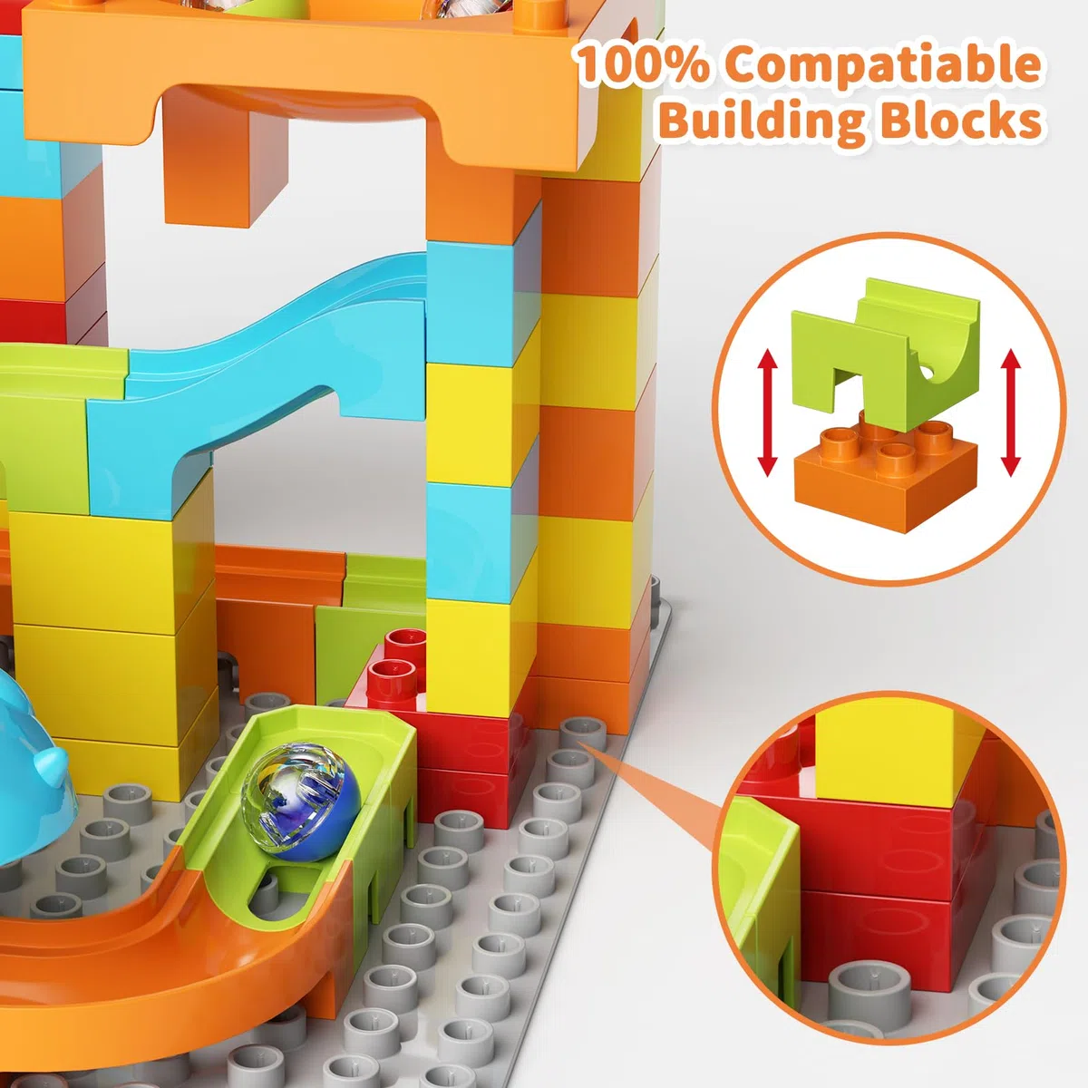 burgkidz Pista di Biglie Dinosauro, 78 Pezzi Piste di Marmo Costruzioni Blocchi Giocattoli, Gioco del Labirinto Interattivo ed Educativo STEM Regalo per Bambini 3+ Anni