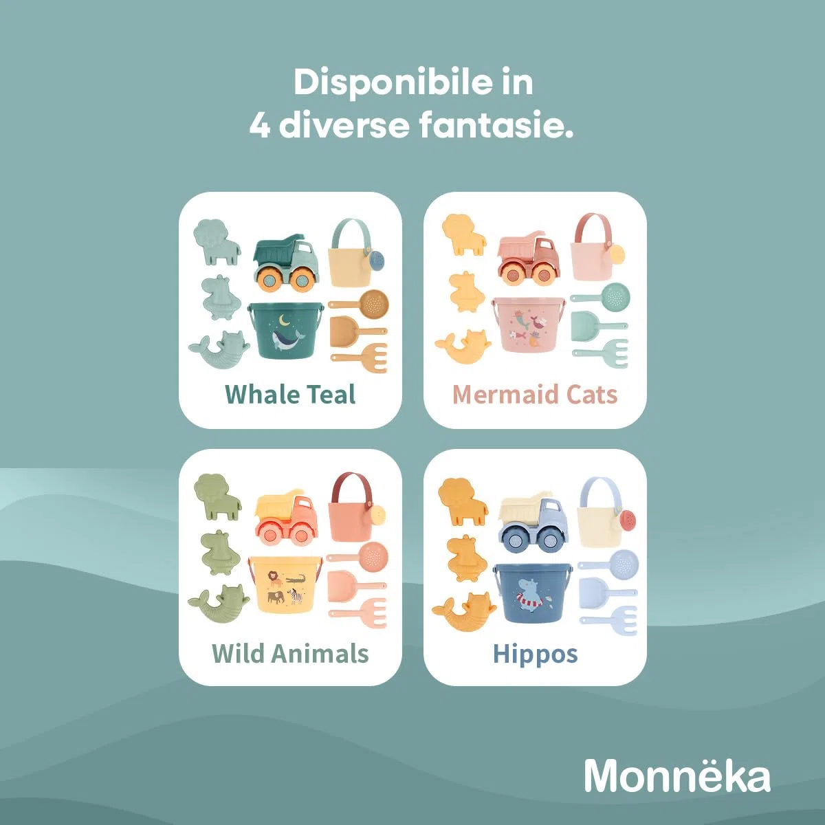 Set Giocattoli Spiaggia Bambini | Secchiello, Palette, Rastrello, Annaffiatoio, Camion | Giochi Mare Bambini 1 Anno, 2 Anni | Ecologico Senza BPA | Borsa Spiaggia | Whale Teal