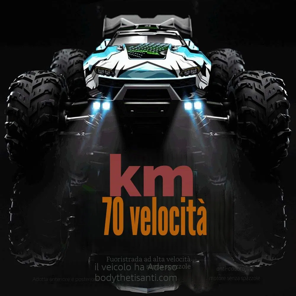 70km/h Auto Telecomandato con Motore Senza Spazzole, 1/16 Alta Velocità All Terrain Monster Trucks per Adulti, 4WD Impermeabile RC Drift Car, 3 Batterie, Giallo