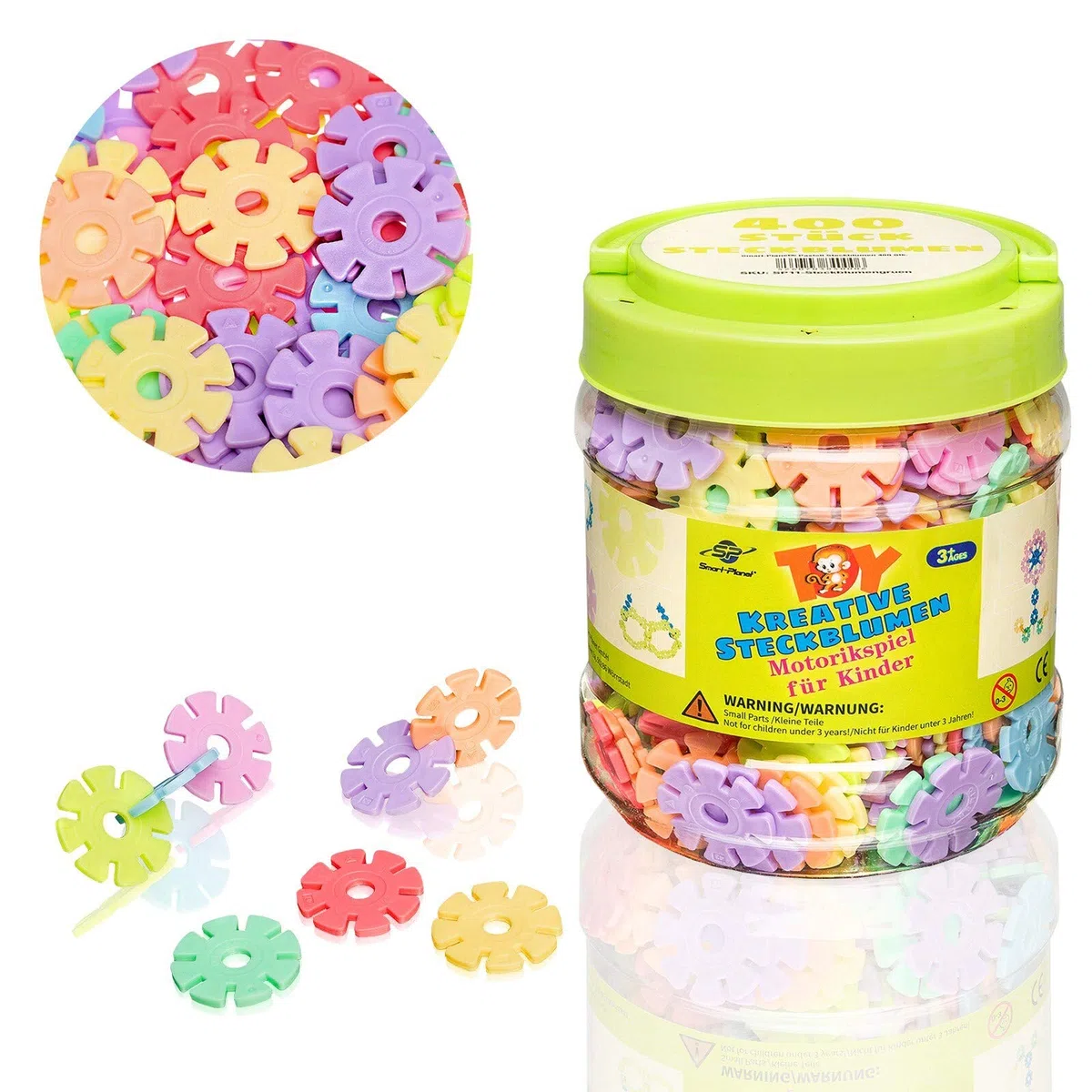 Smart-Planet Set di 400 fiori in una scatola, fiocchi di neve, 3,3 cm, pastello, giocattolo educativo, mattoni a incastro, per bambini dai 3 anni in su