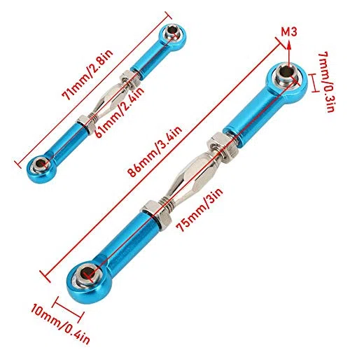 Tbest RC Pull Rod, 6 Pezzi servo Link Regolabili Tirante Tirante in Lega di Alluminio tiranteria Set di tiranti per RC Hobby Modello di Auto(Blu)