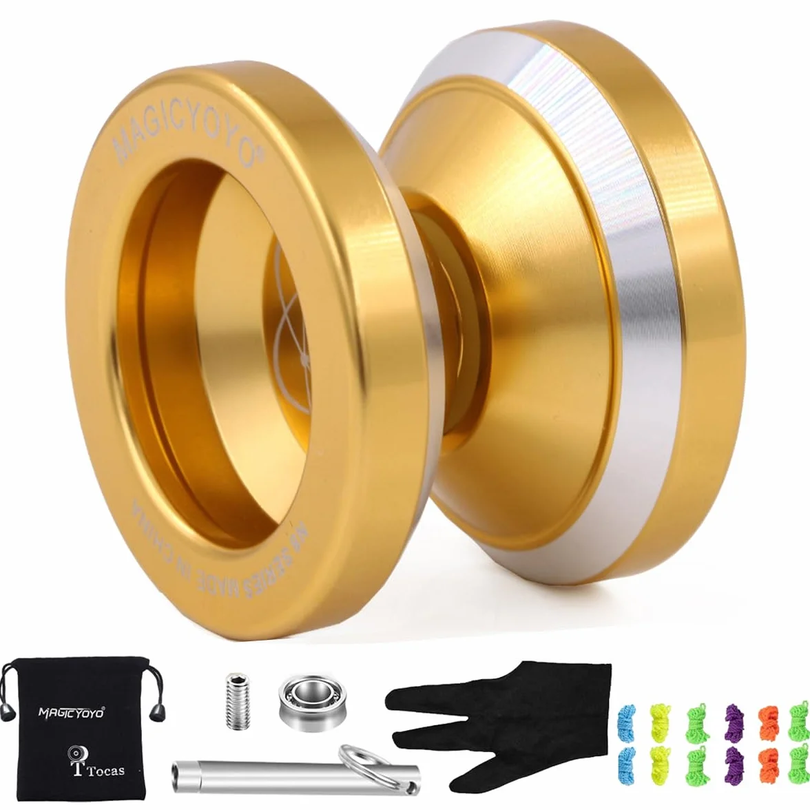 MAGICYOYO N8 Yoyos Pro Yoyo Responsivo e Unresponsivo Yo-yo per Bambini, Adolescenti e Adulti, Principianti a Avanzati, Yo Yo in Metallo con Ruota Libera+12 Corde per Yo-yos+Borsa+ Rimuovi, Dorato