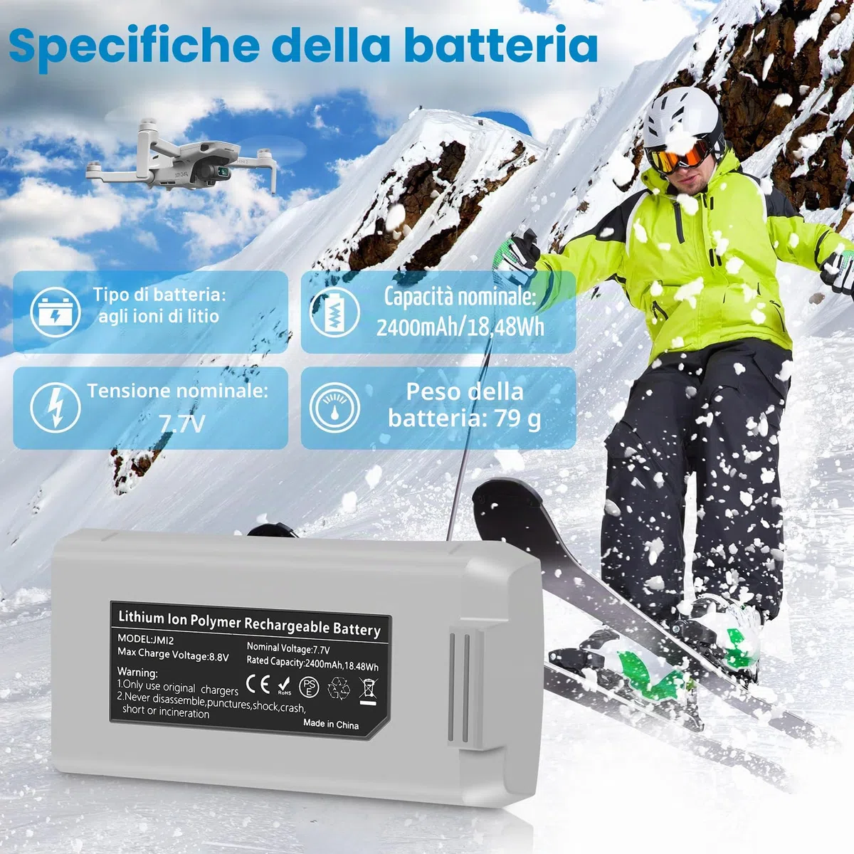 Fantasyo Batteria di volo intelligente per Mini 4K/Mini 2, 1 confezione, 2400 mAh di capacità, 31 minuti di tempo di volo massimo, compatibile con DJI Mini 4K Mini 2 SE, Mini 2, Mini SE