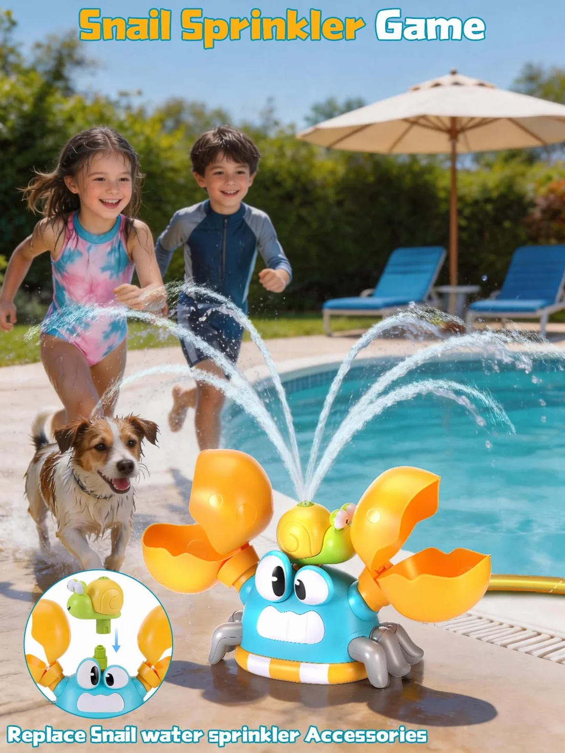3-in-1 Giochi da Giardino da Esterno, Irrigatore per Bambini Forma di Granchio con Prendi la Palla e Lancia, Regalo Creativi per Bambino, Il Giocattoli Estivo Perfetto per Bambini 3 4 5 6 7 8 9 Anni