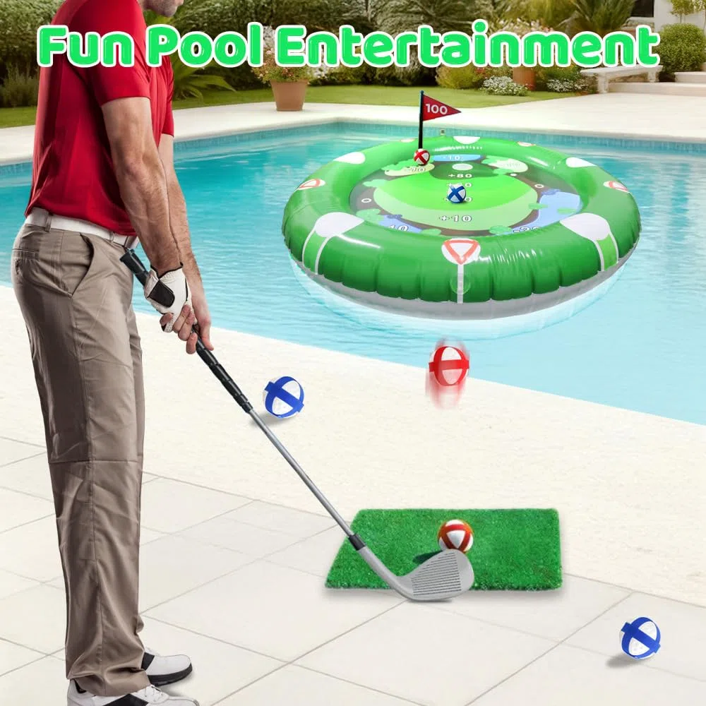 Giocattolo gonfiabile per piscina da golf, set di allenamento con 1 mazza da golf e 6 palline, giochi d'acqua galleggianti, per adulti e famiglie