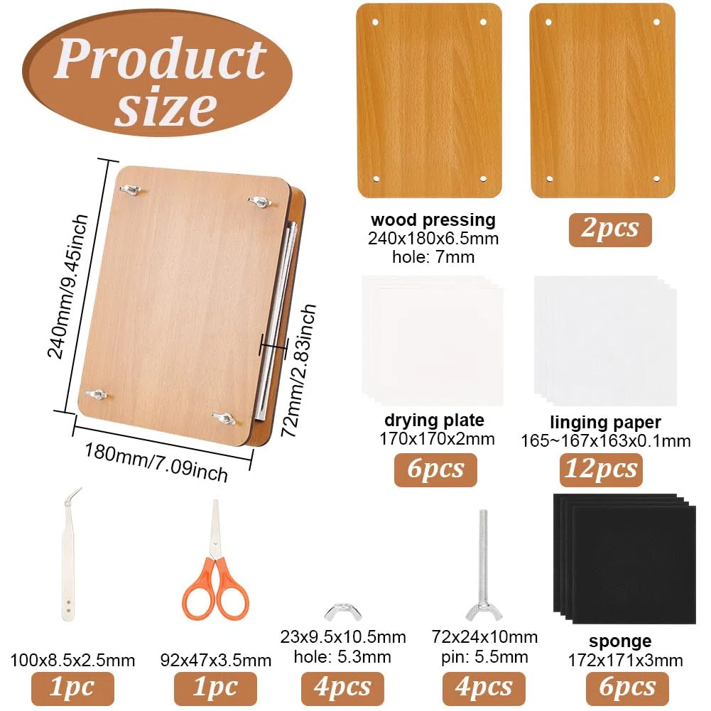 BENECREAT Kit per Spremitura Fiori, Kit per La Stampa di Fiori per Piante Rettangolari da 24x18 cm per Adulti, Kit per La Conservazione dei Fiori in Legno per La Realizzazione di Foglie