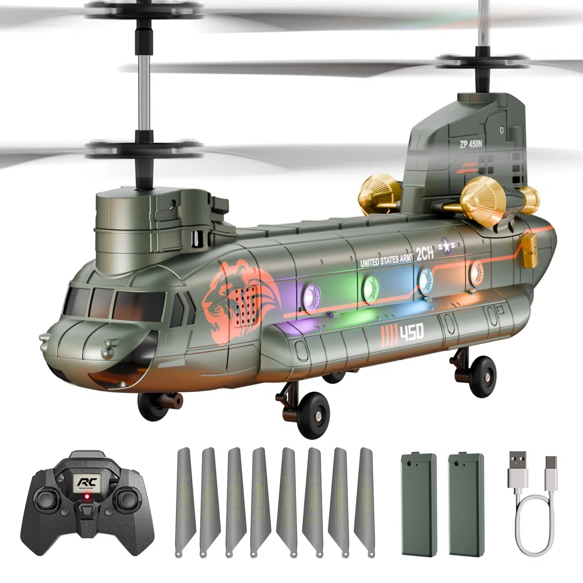 XIKOTEC Elicottero Telecomandato per Bambini, Elicottero Radiocomandato con 2 Batt, LED & Decollo/Atterraggio 1 Tasto, Elicottero Giocattolo Elicottero RC Giochi Regalo per Ragazzi 8+