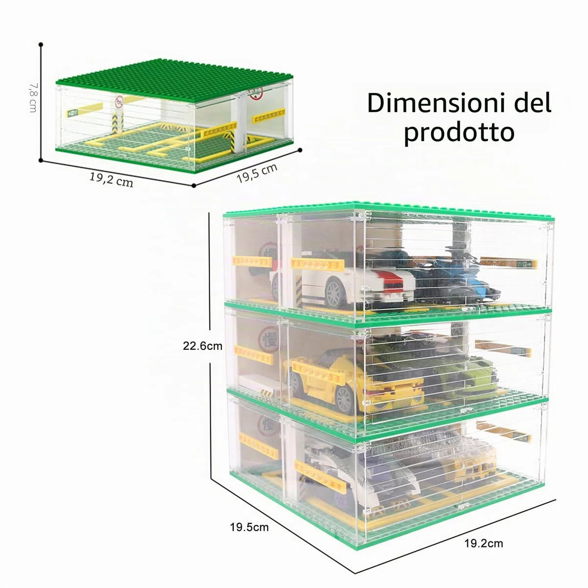 Cabeeskii Garage Speed Champions, Mattoncini da Costruzione, Garage Fai da Te, Vetrina a 3 Strati, Carport Compatibile Con i Mattoncini Lego (Senza Auto), CK01