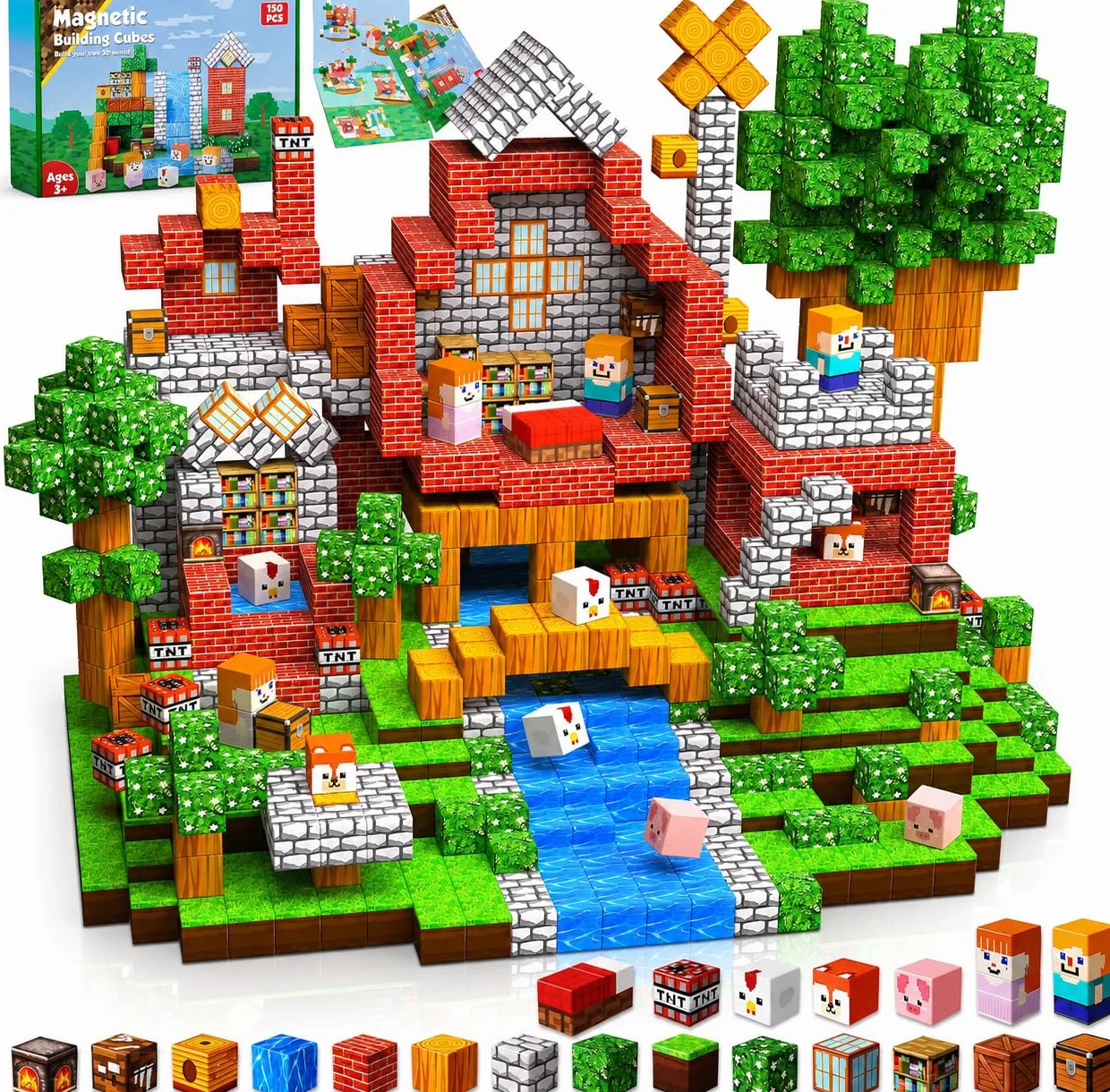 Goody King Costruzioni Magnetiche 150 Pezzi, Set di Cubi Magnetici per Bambini - Biblioteca Nella Valle - Giocattoli Sensoriali STEM per Ragazzi e Ragazze, Regalo Bambina 3 4 5 6 7 8 9 Anni