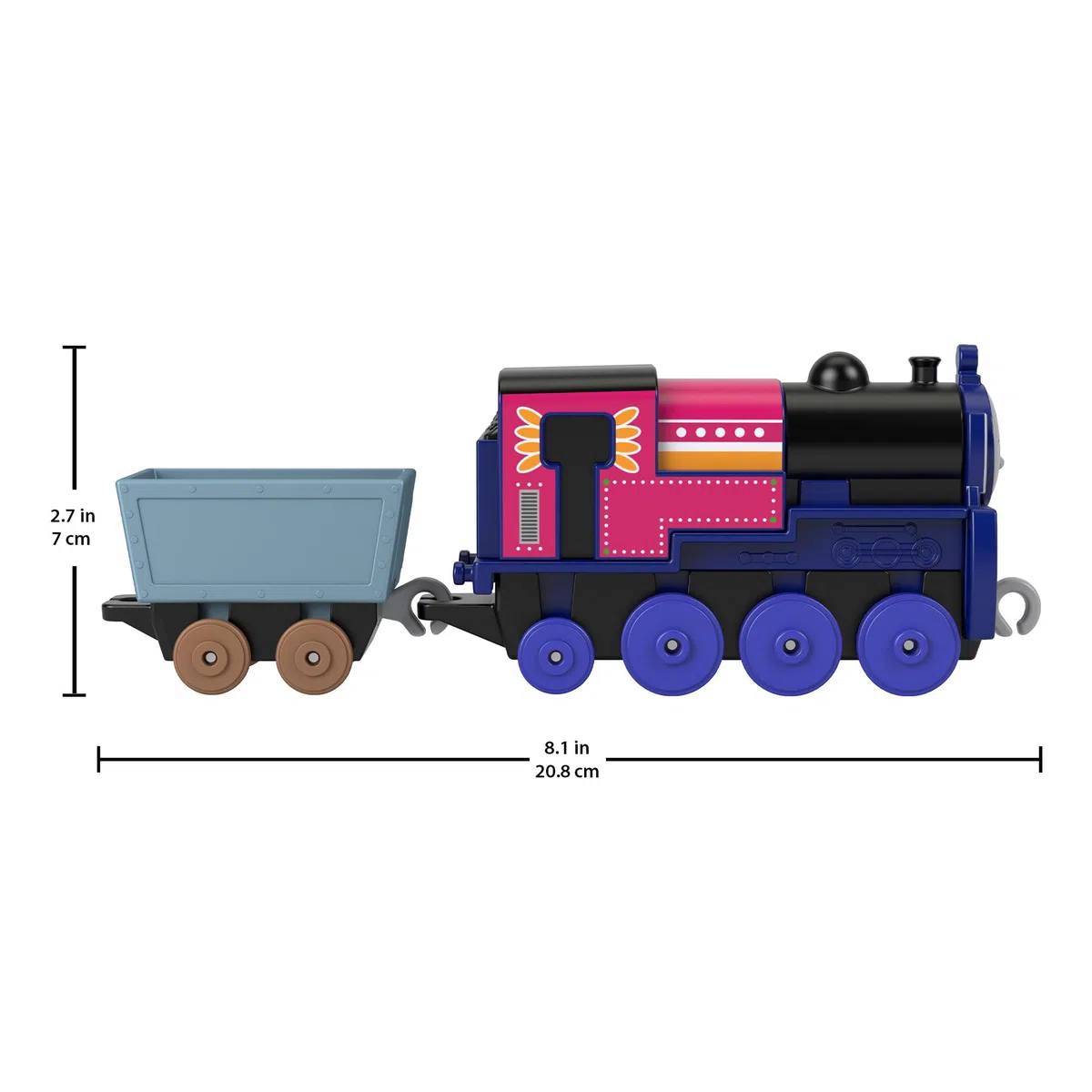 Il Trenino Thomas - Ashima Locomotiva a spinta in metallo, trenino die-cast con carico di cristalli e accessori per giocare con la ferrovia, giocattolo per bambini, 3+ anni, HNN20