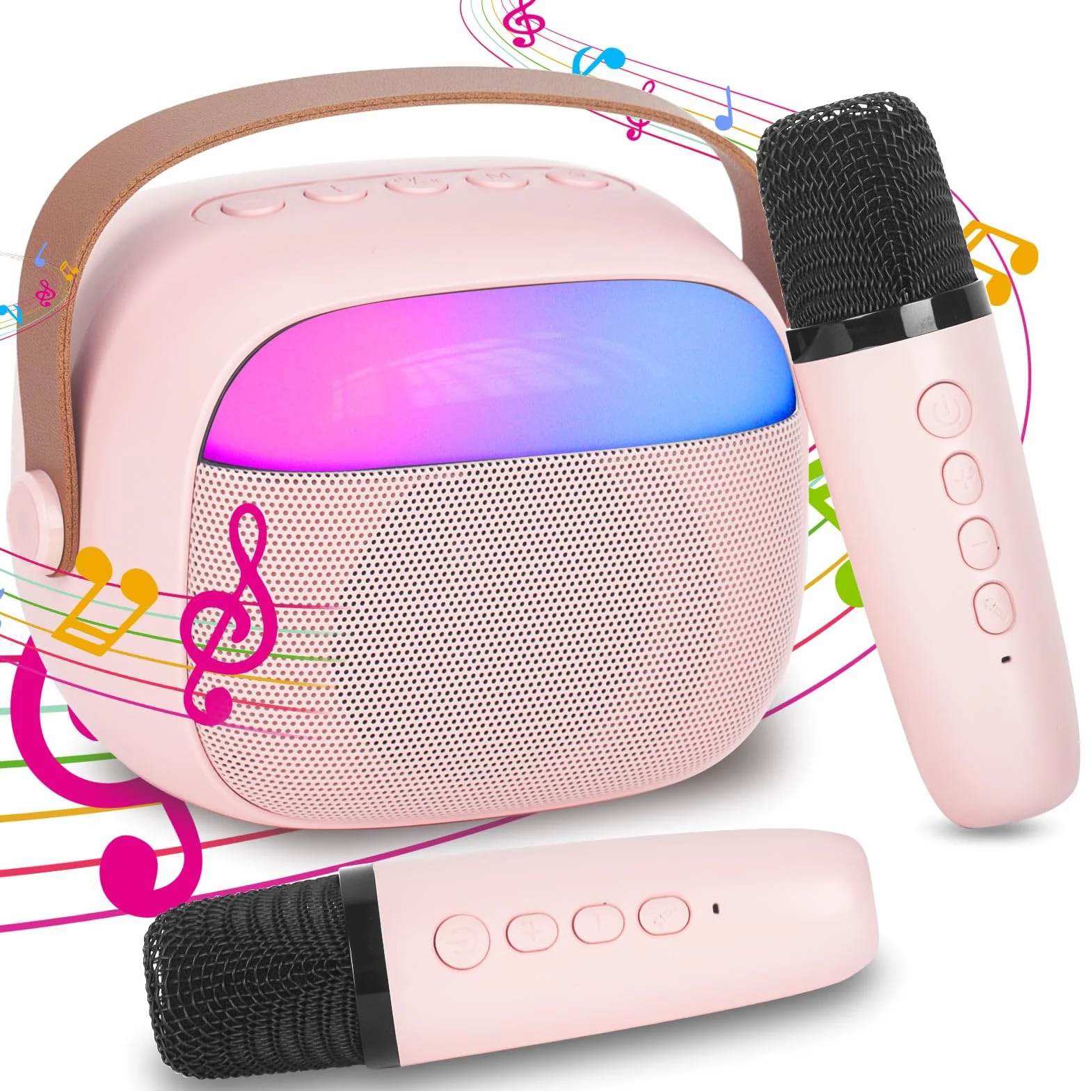 Karaoke per Bambini e Adulti con 2 Microfoni Senza Fili Bluetooth, Macchina Karaoke Portatile con Luce LED ed Effetti di Cambio Voce, Regali per Bambini da 3 a 18 Anni, Ragazzi e Ragazze
