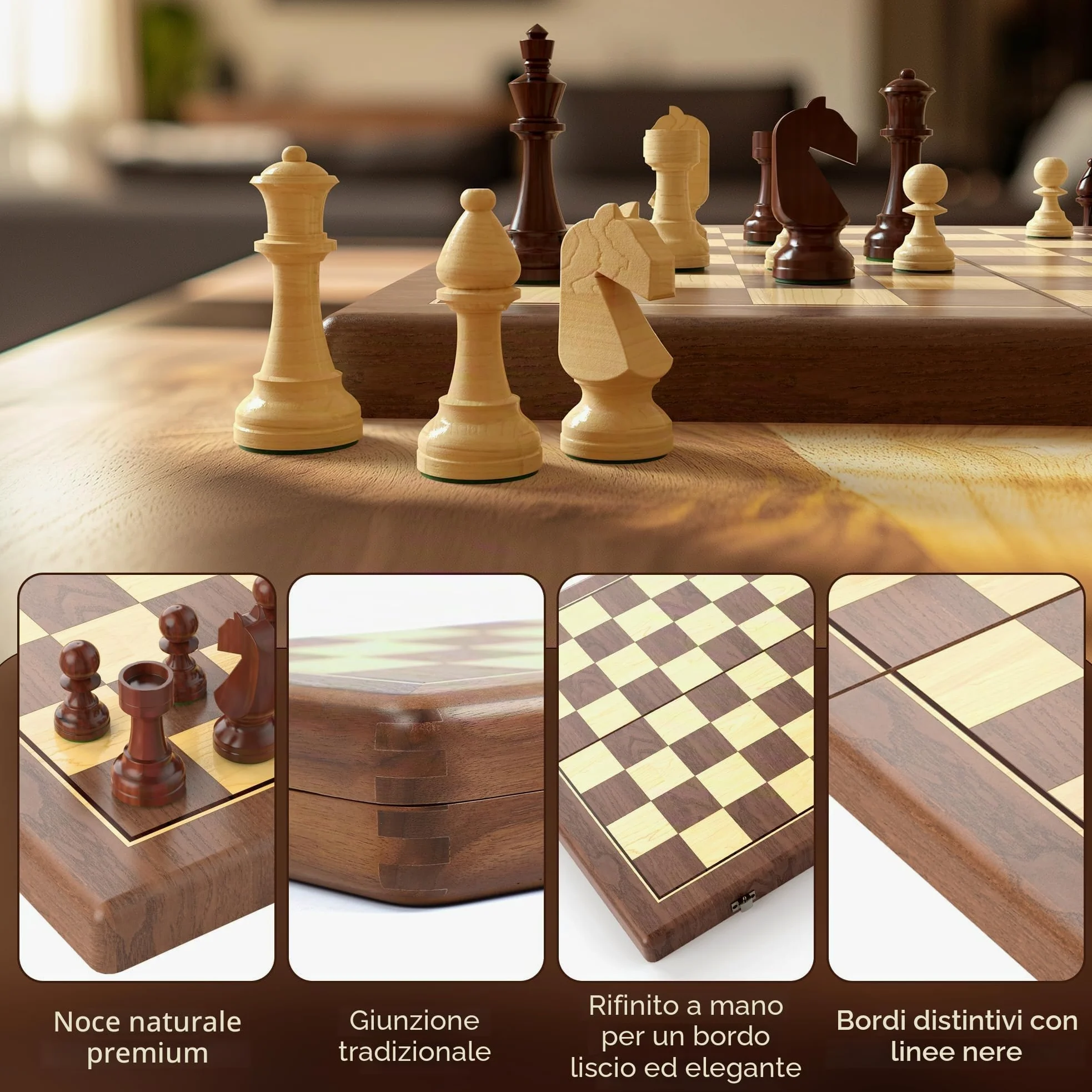 Premium 38 cm, set di scacchi magnetici donna e scacchi da donna – 2 in 1 pieghevole in legno con statuette Staunton, 2 extra, pietre da gioco e sacchetto antipolvere (rosso)