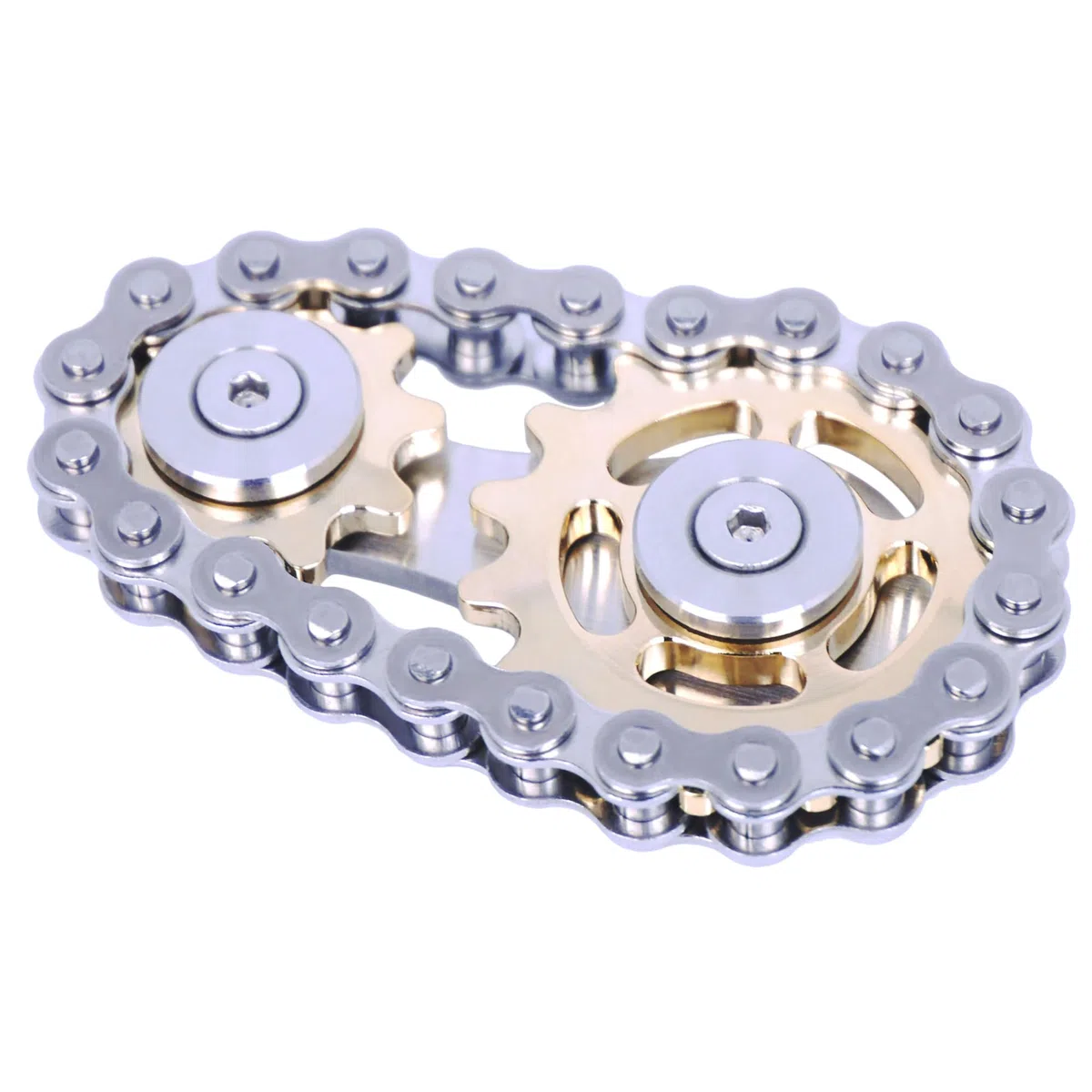 Fidget Spinner, Design a Forma di Catena di Bicicletta con Meccanismo a Ingranaggi, Gioco per le Dita dalla Meccanica Resistente in Metallo con Cuscinetti Lisci - Oro