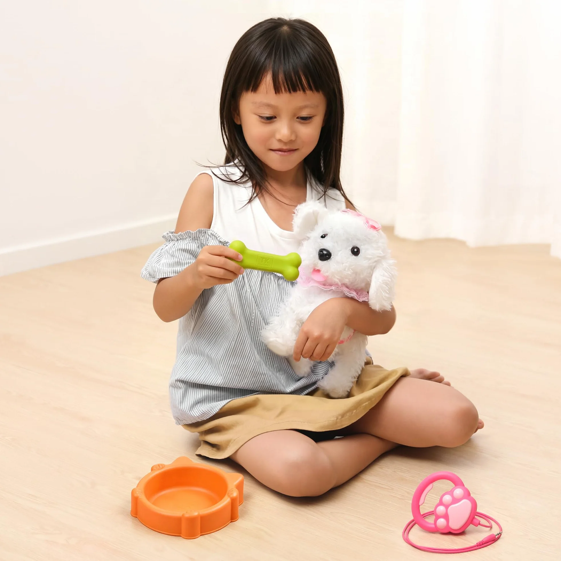 OR OR TU Giocattoli per cani da passeggio per bambini con telecomando in peluche robot cane realistico elettronico animali domestici cucciolo, camminare e abbaiare su un guinzaglio
