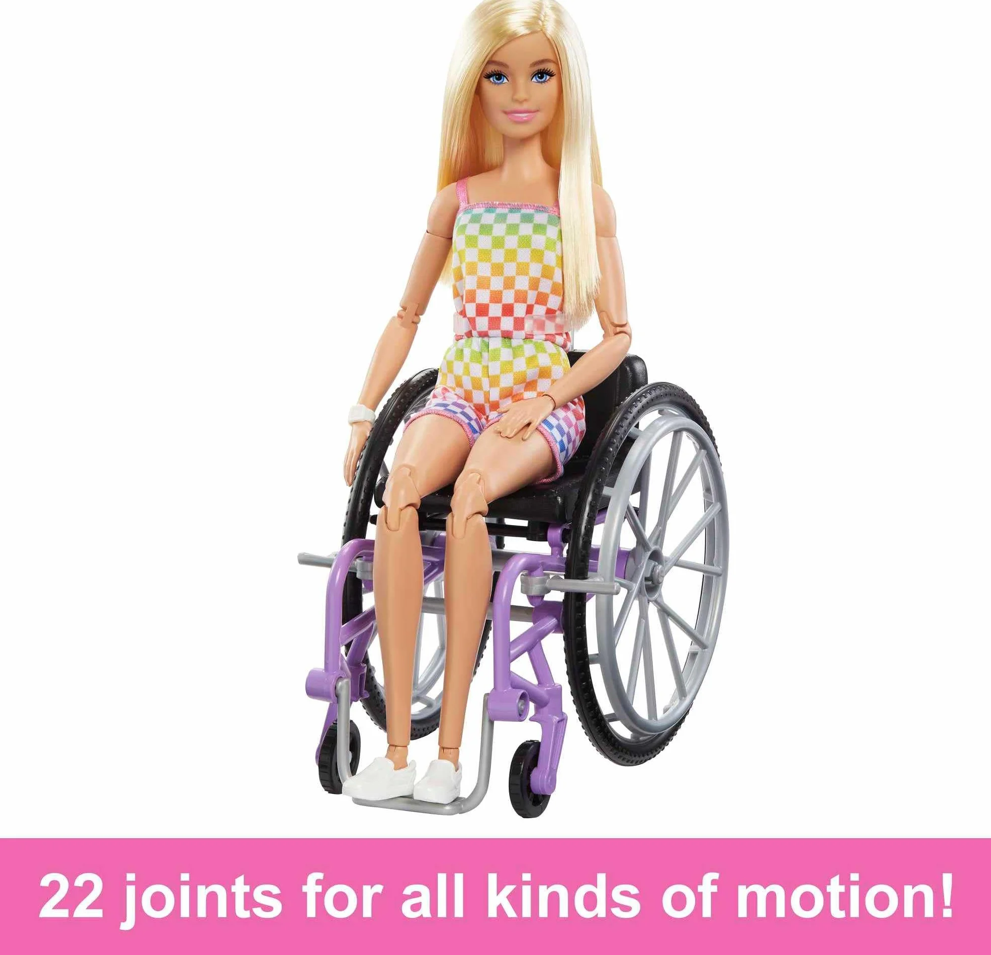Barbie - ​Barbie Fashionistas Bambola con sedia a rotelle e rampa, Tutina arcobaleno, Abiti e accessori, giocattolo per bambini 3+ Anni, HJT13