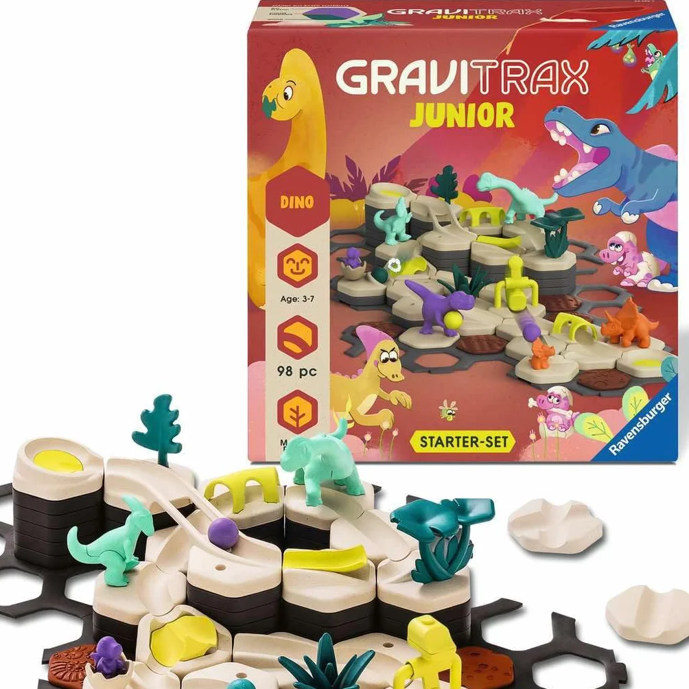 Set iniziale Ravensburger GraviTrax Junior L Dino 24586 - pista da baseball a partire da 3 anni - pista in marmo e giocattolo da costruzione per bambini - dinosauro regalo per ragazzi e ragazze