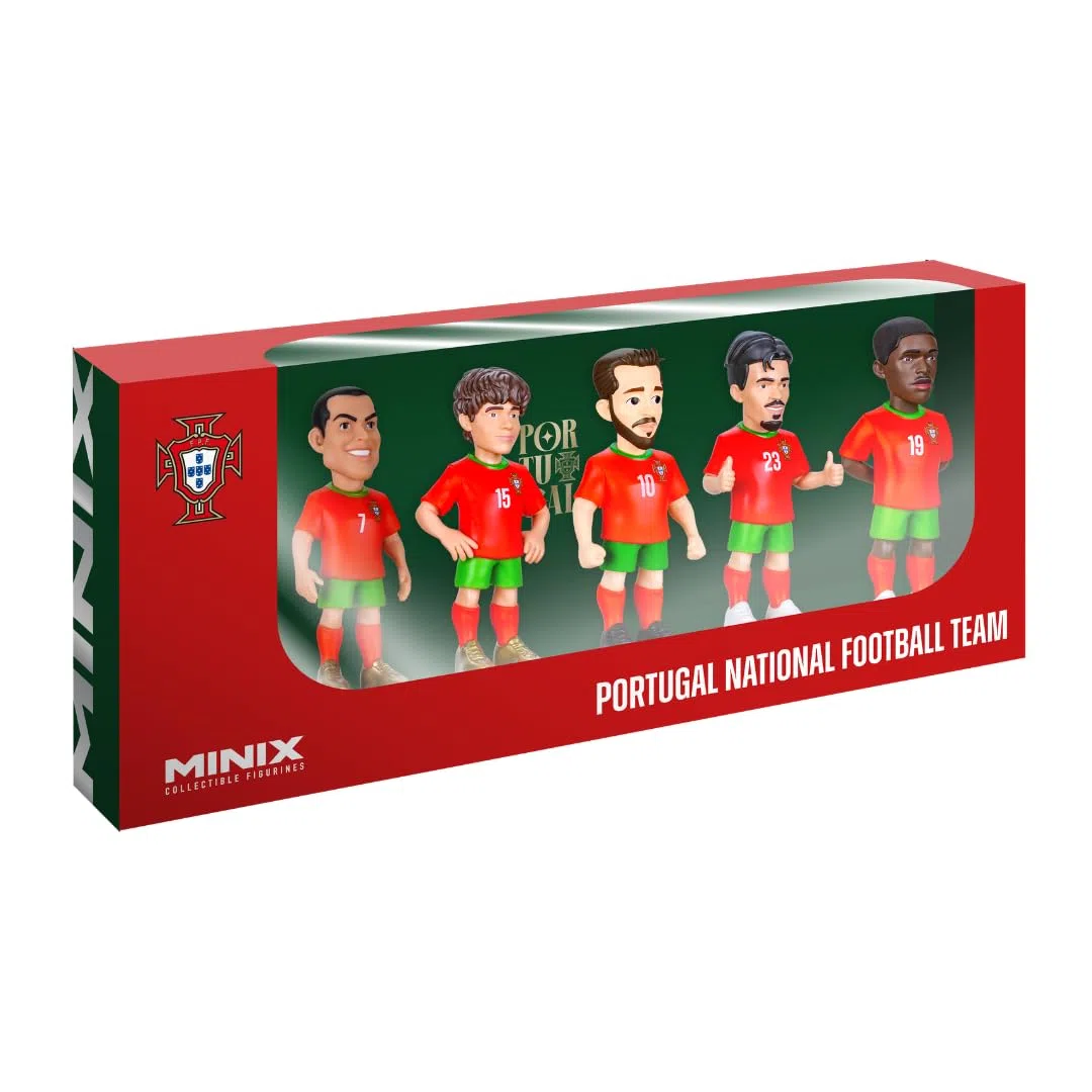 MINIX - Football Stars - Coppa del Mondo - Confezione - Portogallo - 5 personaggi - Personaggio da collezione 7 cm (Ronaldo, Joao Neves, Bernardo Silva, Vitinha, Nuno Mendes)