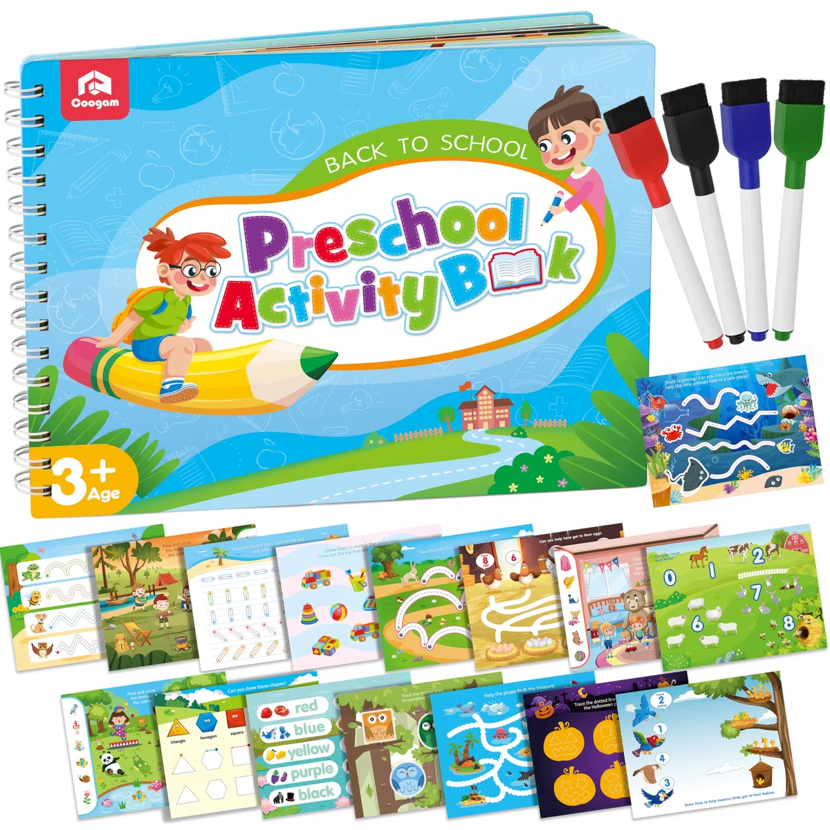 Coogam Matita Controllo Tracing Cartella di Lavoro, Impara a Scrivere Alfabeto ABC Lettere Numeri Libro di Scrittura a Mano Fine Motor Montessori Giocattolo Educativo per Bambini in età Prescolare
