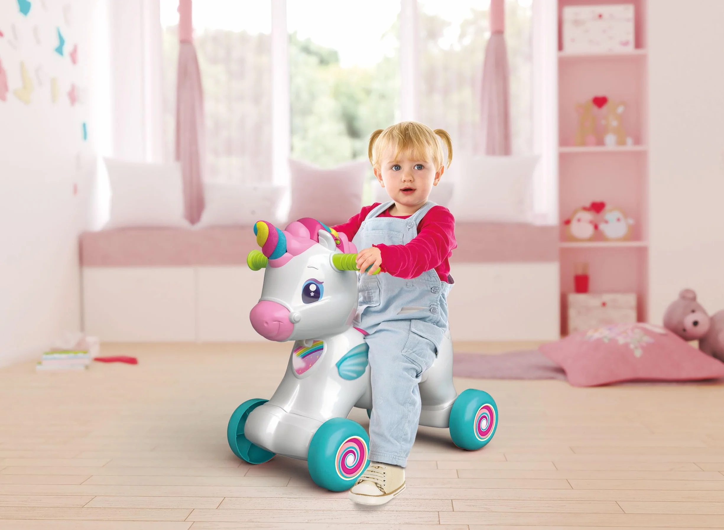 Baby Clementoni - Nuvola Dolce Unicorno, Ride On 3 in 1 Educativo per Bambino 12-36 Mesi, Gioco Parlante in Italiano e Inglese, Giocattolo Primi Passi con Suoni, Luci e attività Educative, 17855
