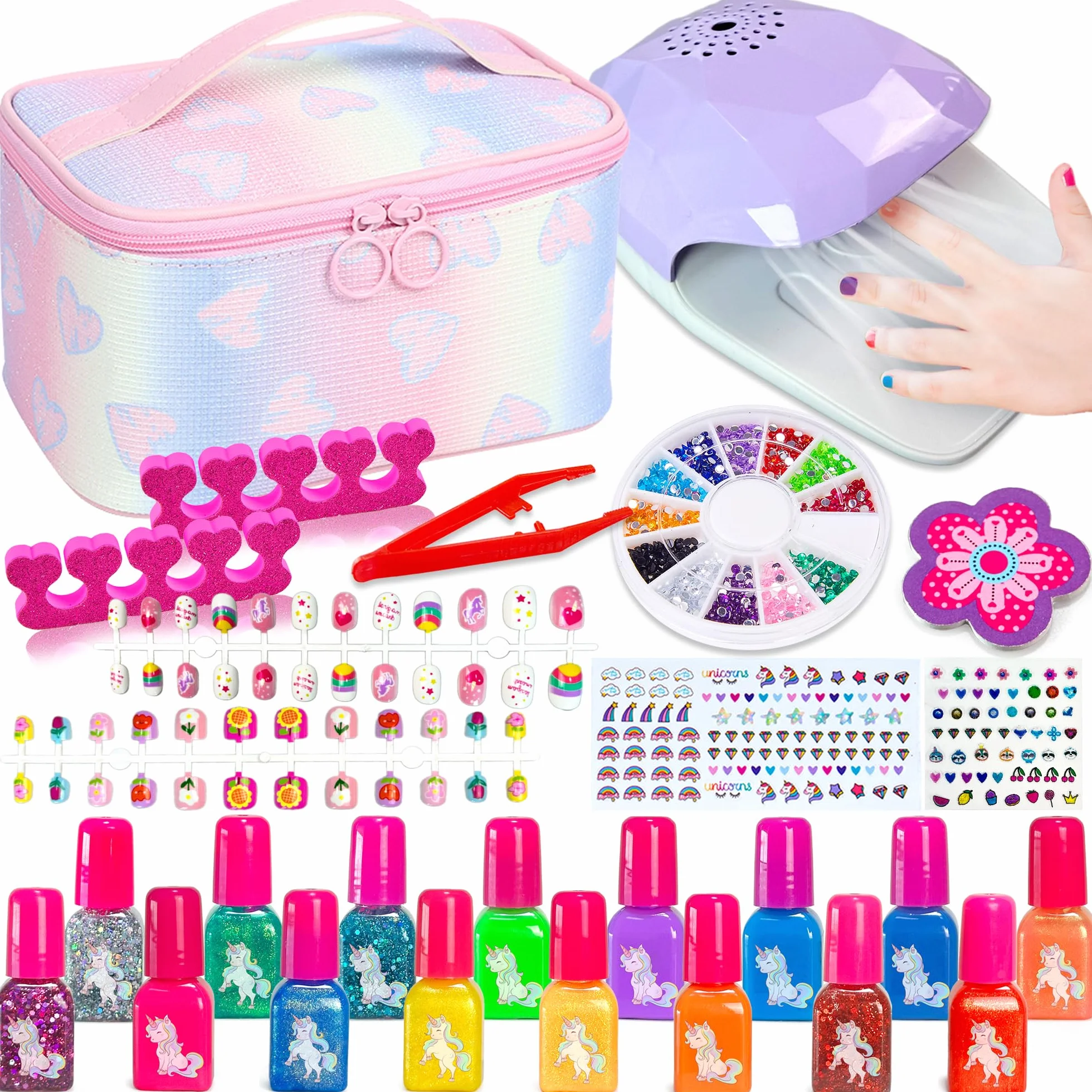Lubibi Set Smalti Per Unghie Per Bambini, Con Essiccatore Per Smalti e Borsa Per Il Trucco Inclusi, Smalto Impermeabile, Atossico e Pelabile, Regali Di Compleanno Creativi Per Bambine Di 6 7 8 9 Anni