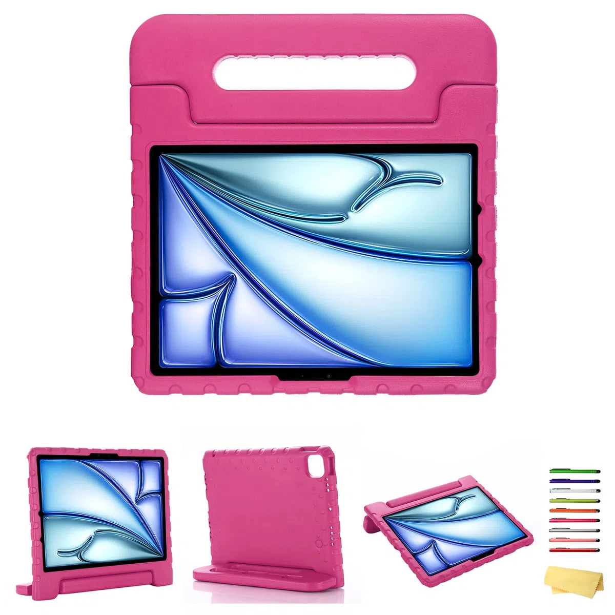 Custodia per bambini per iPad Pro 11" M4 (2024) (modello: A2836/A2837/A3006) (5a generazione) con maniglia/cavalletto/portamatite/supporto girevole a 180°, custodia antiurto in morbida EVA