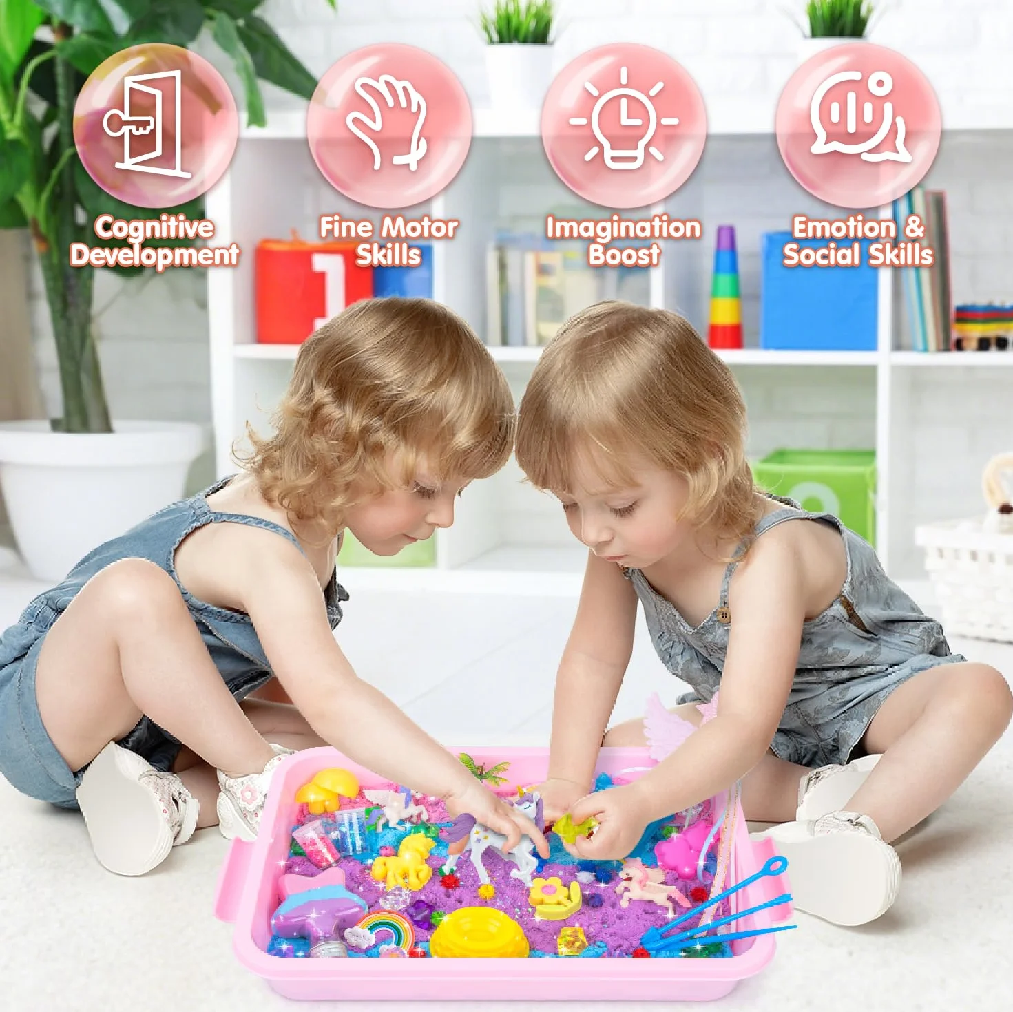 snookids Sabbia Magica per Bambini, Set di Giocattoli da Sabbia Unicorno, con Cera d'api Naturale, 24 Formine, 3 Unicorni, Conchiglia con Coperchio, Sensoriale per Giochi bambina 3 4 5 6 7 8 9+ Anni