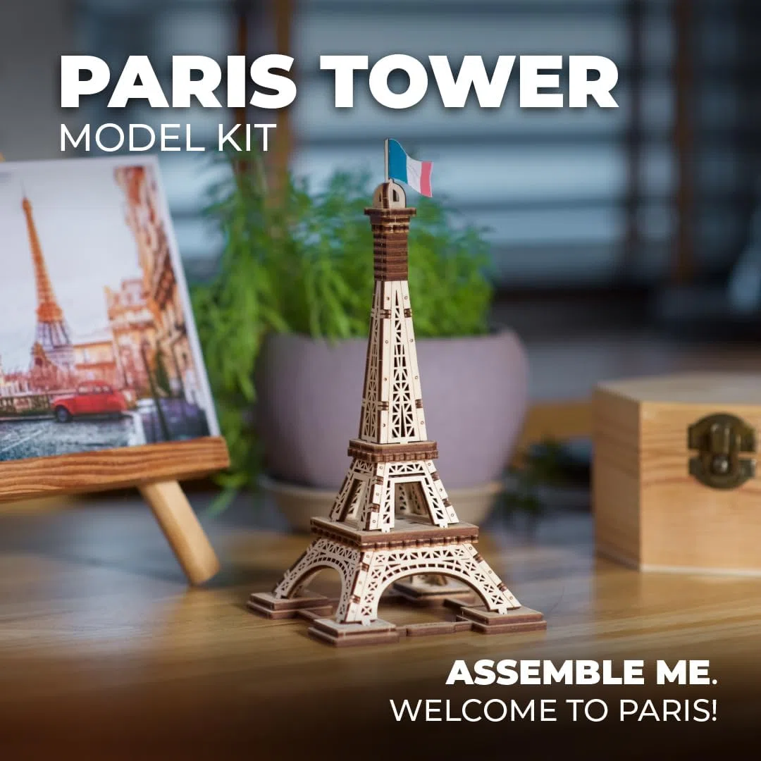 UGEARS Torre di Parigi Puzzle 3D per Adulti - Kit di Modellismo Puzzle in Legno per Uomini - Rompecabezas 3D per Adulti - Kit di Modello in Legno da Costruire