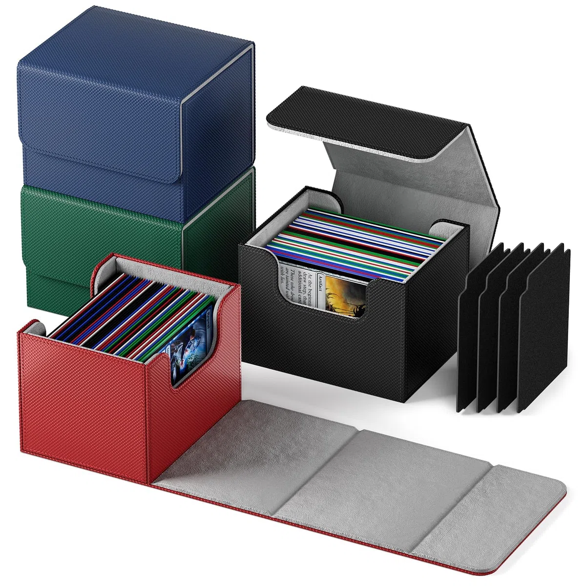Mlikero Deck Box Adatto a Carte Collezionabili e Sportive, 4 Deck Box Orizzontali per Oltre 100 Carte, Deckbox Magnetico in Pelle per la Protezione delle Carte