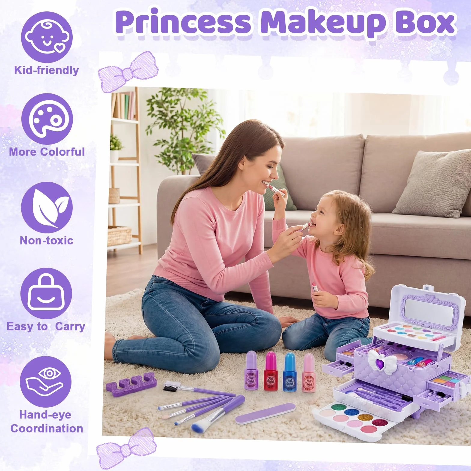 Chennyfun 53 Pezzi Lavabile set di Trucchi per Bambini, Set di Trucco per Bambini per Bambine, Sicuro e Atossico Giocattolo di Ruolo per Regali di Compleanno di Natale per Ragazze dai 3 Anni